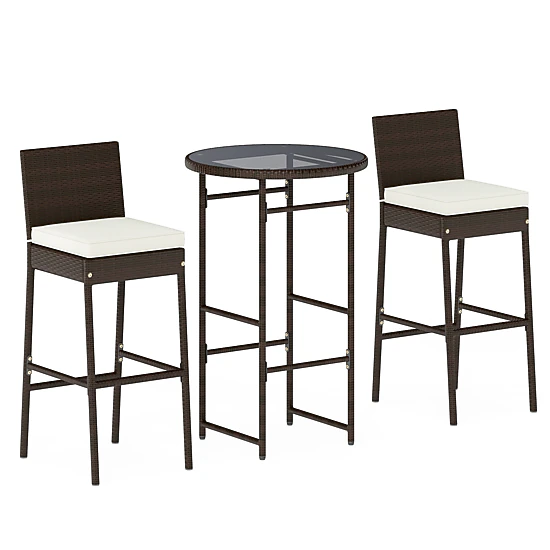 LJG 3 Piece Outdoor Bar Set Patio Heavy-Duty Metal Barstool and Table Set