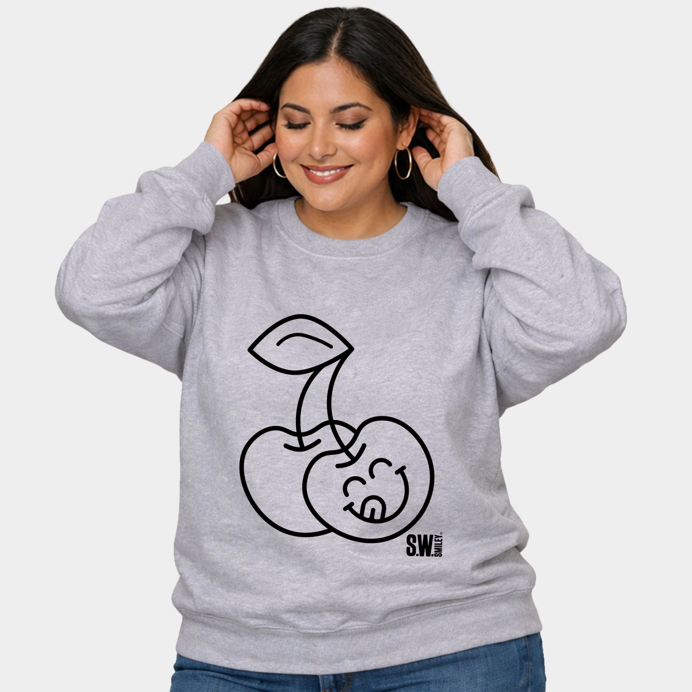 Simply Sage Market - Women's Plus Sized Graphic Sweatshirt S.W.Smiley Cherry Face Outline