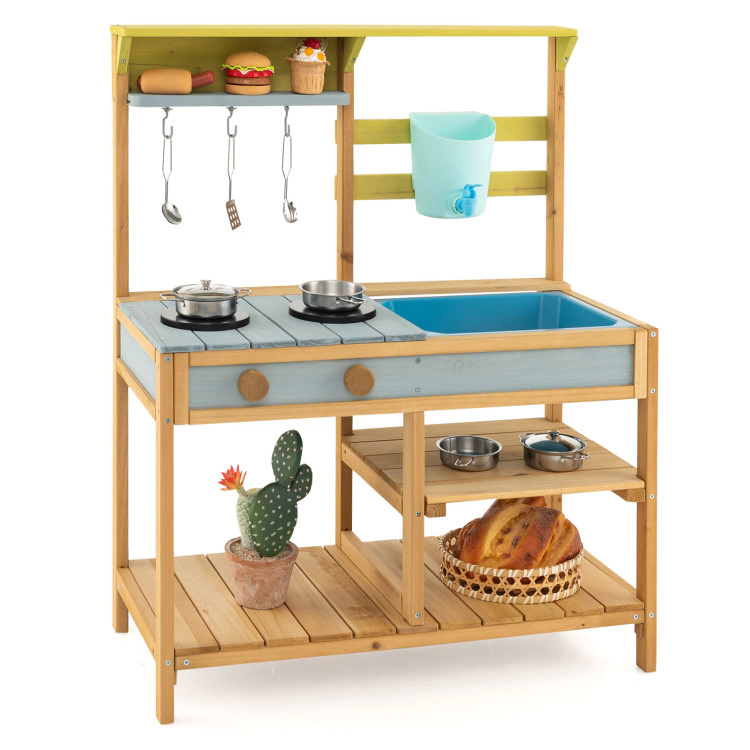 Hivvago Outdoor Kids Mud Kitchen with Faucet and Water Box