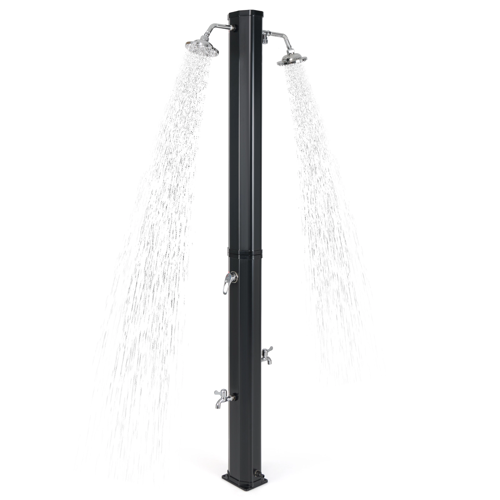 SUGIFT Solar Heated Outdoor Shower PVC Column Dual Swivel Heads Foot Rinse 9.3-Gallon 140 F Max 7 x 5.5-in Base Black