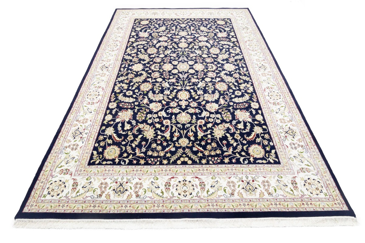 Magic Rugs 9'8 x 14'3 Dark Navy Hand Knotted Floral Indo-Nain Wool Rug
