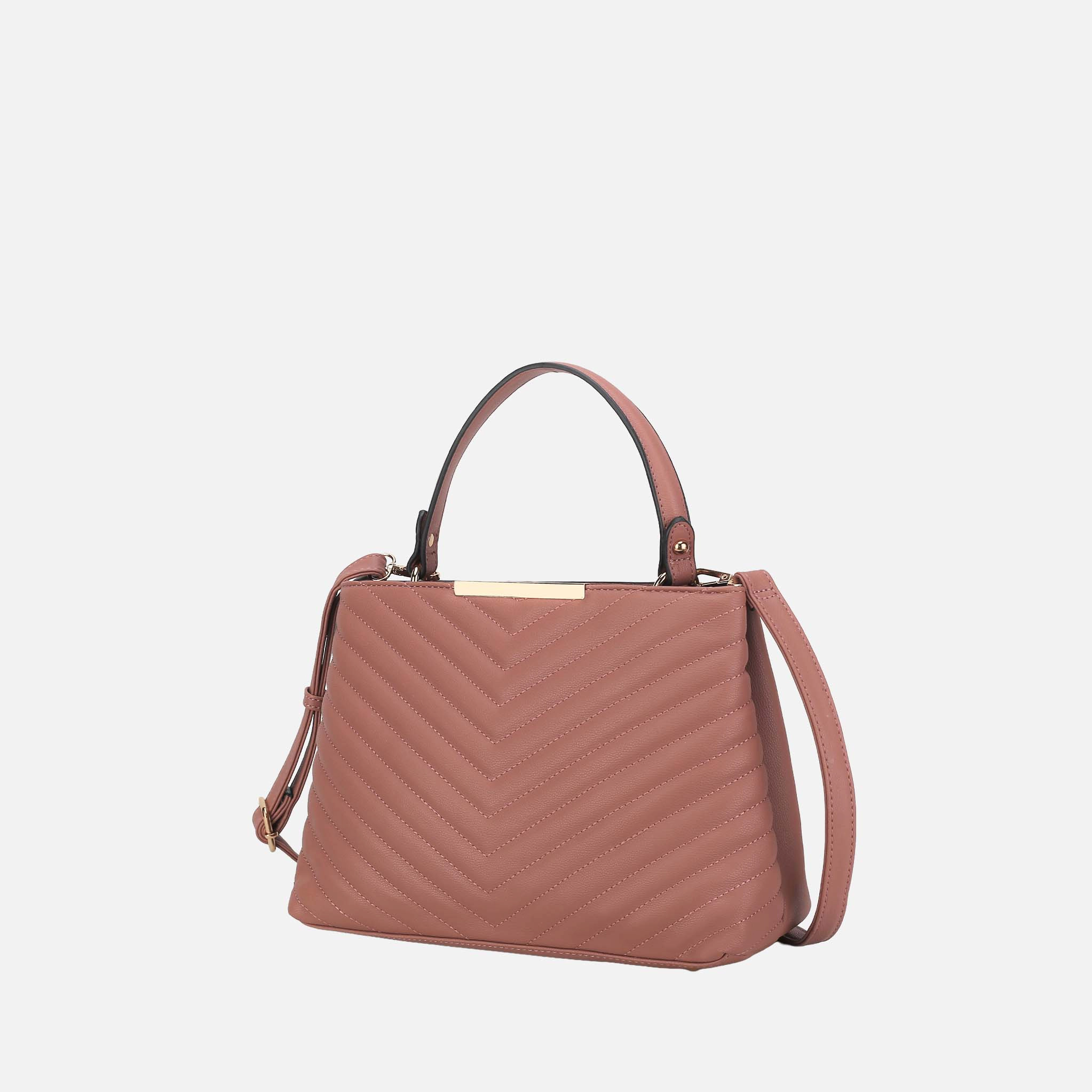 Mia K Collection Dakota Quilted Vegan Leather Satchel, Dark Pink