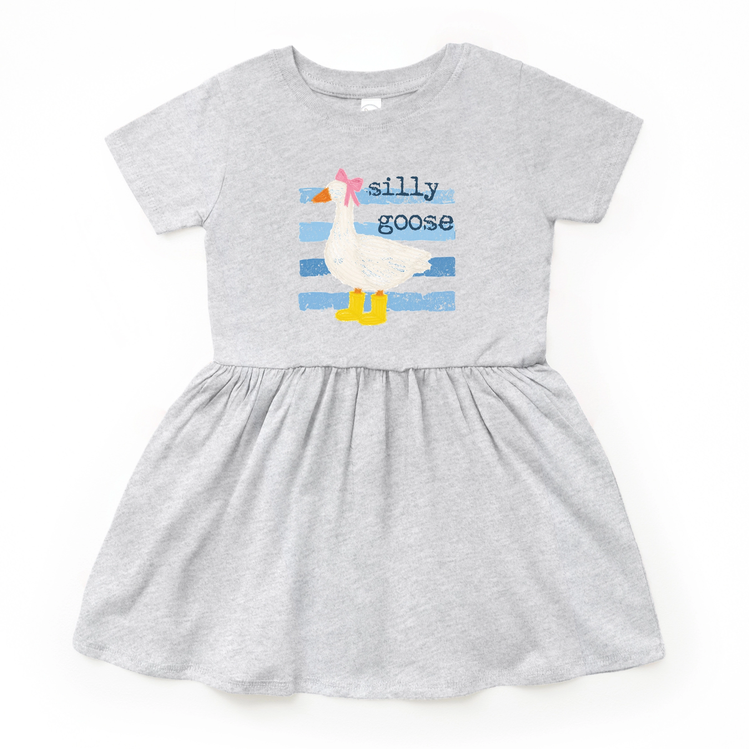 The Juniper Shop - Toddler Girl's Graphic Dress Silly Goose Blue Stripes