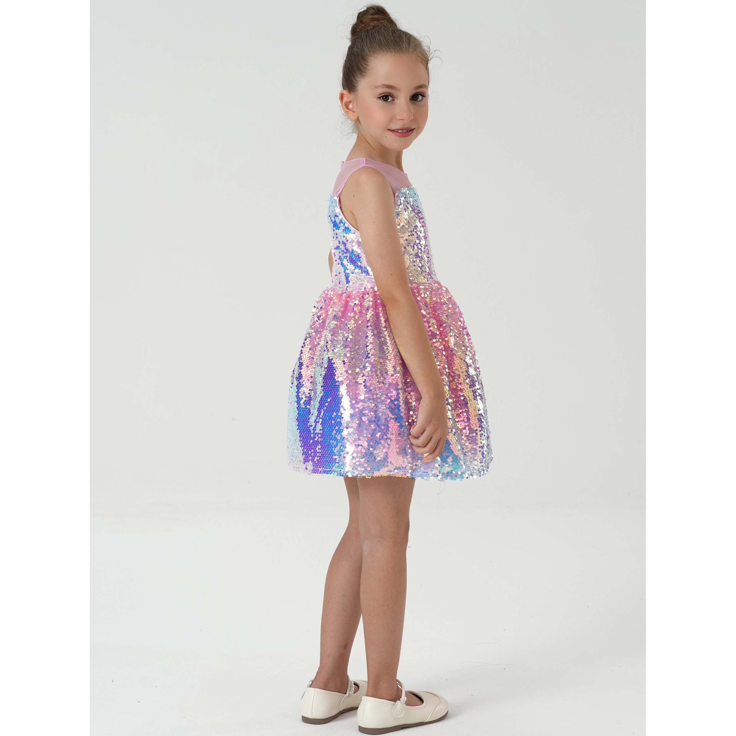 2Bunnies Girls' Ombre Sequin Illusion Neckline Sleeveless Dress