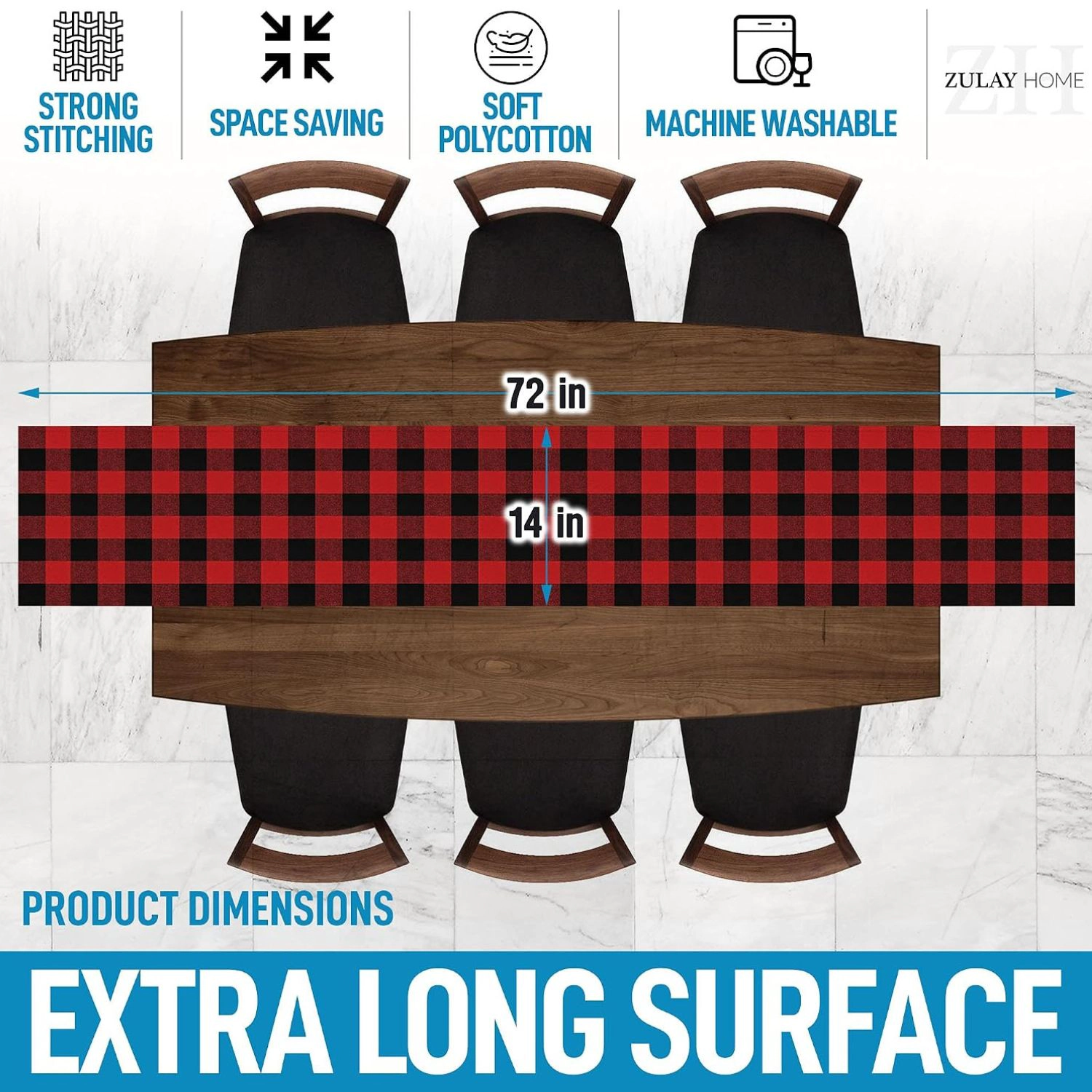 Zulay Home 14"x72" Table Runner - Thick Poly Cotton Buffalo Plaid Runners