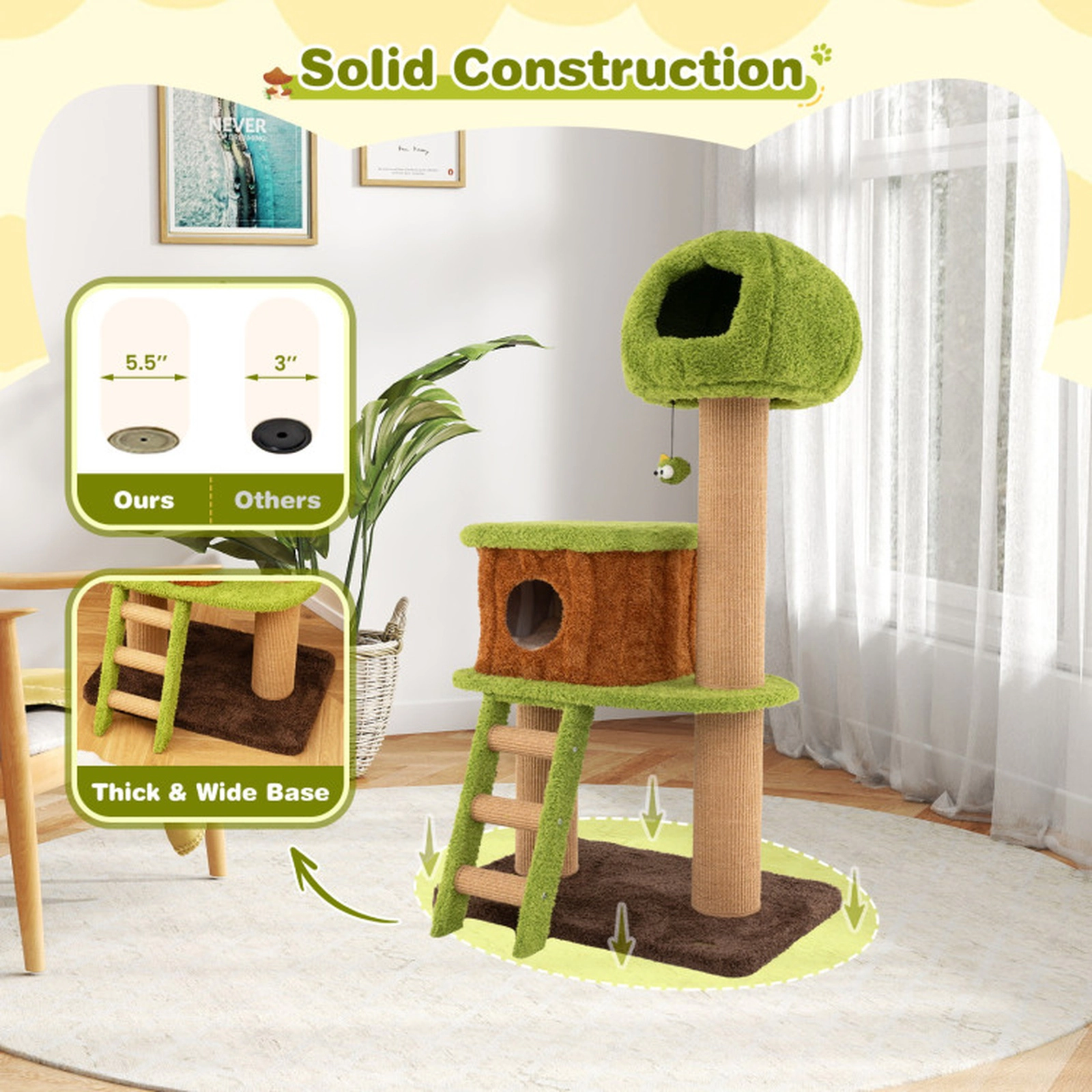SUGIFT Green 56 in Mushroom Nest Condo and Climbing Ladder Cute Cat Tree