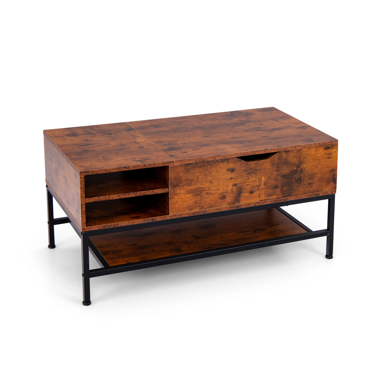 SUGIFT Lift Top Hidden Compartment Removable Shelf Coffee Table 39.5-in x 19.5-in x 19-in 88-lb Capacity Rustic Brown