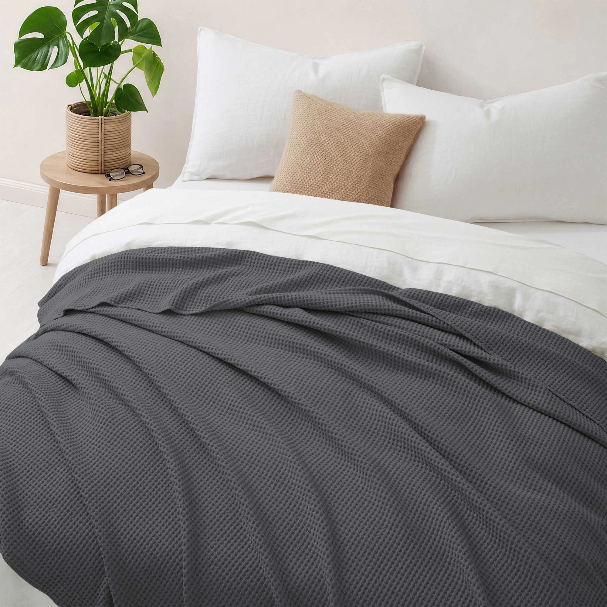 PEACENEST Cotton Waffle Blanket Soft Breathable Bed