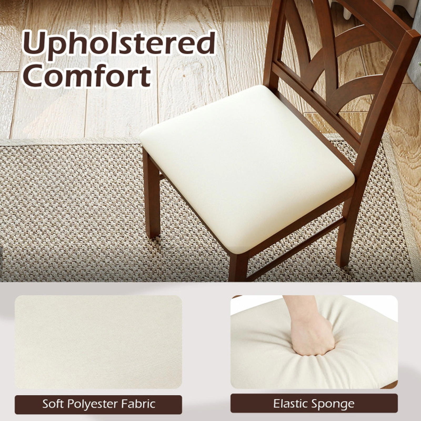 SUGIFT Set of 2 Brown Fabric Upholstered Wood Dining Chairs with Hollowed Backrests