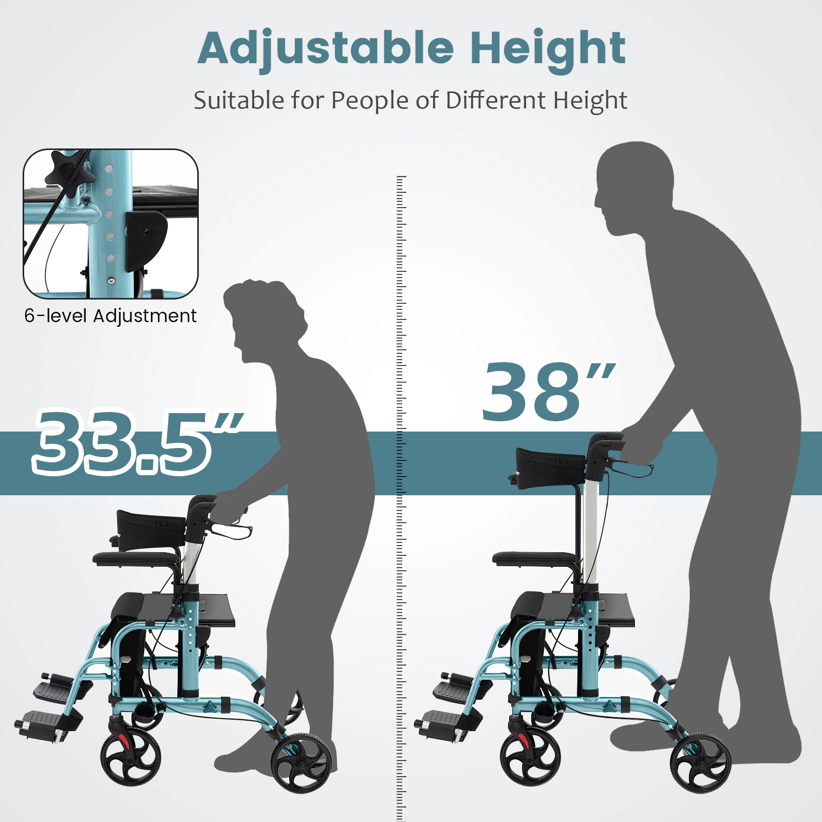 SUGIFT Navy 2-in-1 Rollator Walker and Transport Chair with Footrests 40.5-in W 25-in D 300-lb Seat Capacity