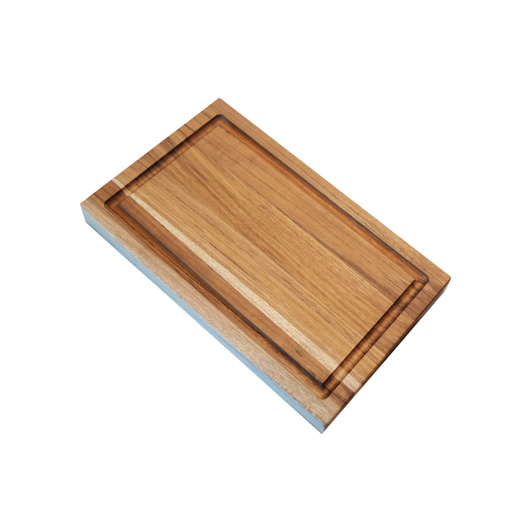 EcoDecors 10" x 6" Reversible Teak Edge-Grain Cutting Board with Juice Groove