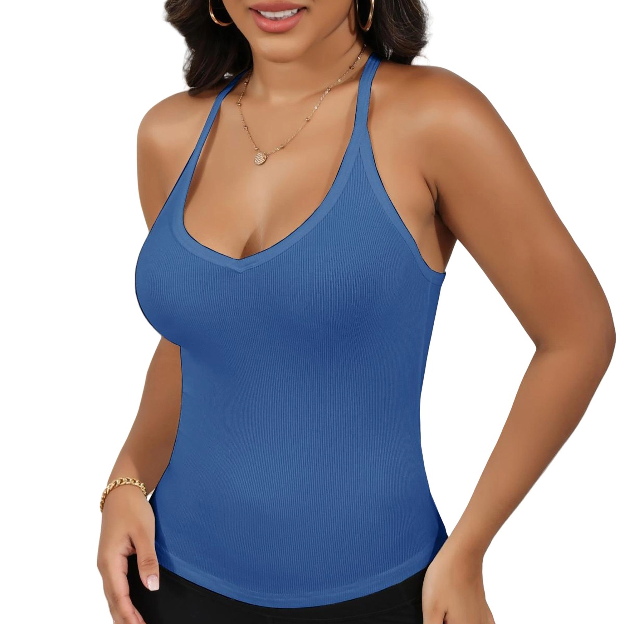Anna-Kaci Women's Deep V-Neck Tank Top with Slim Fit and Adjustable Strap Detail