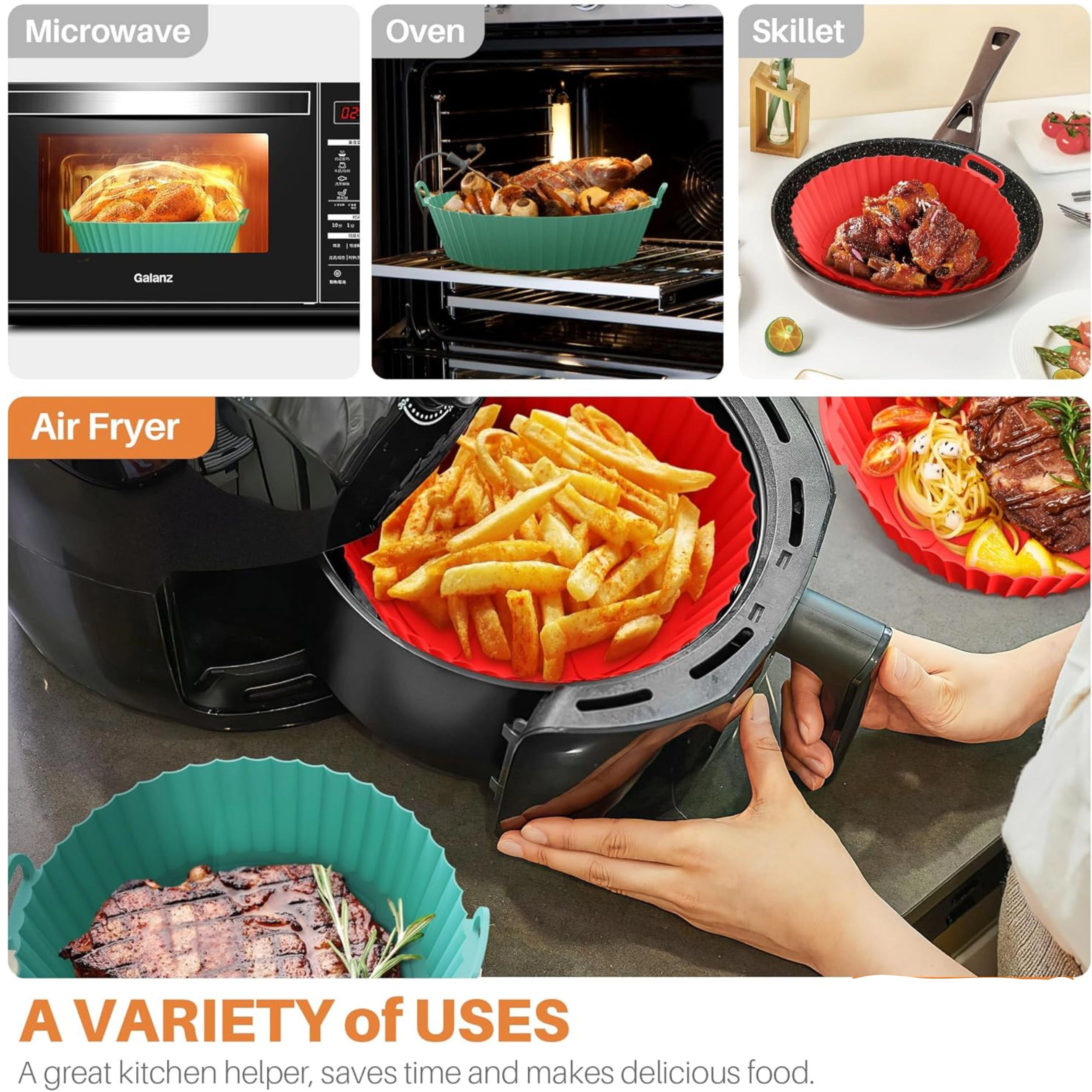 Stock Preferred Pack of 2 Reusable Silicone Air Fryer Liners with Handles for 4 to 7 QT