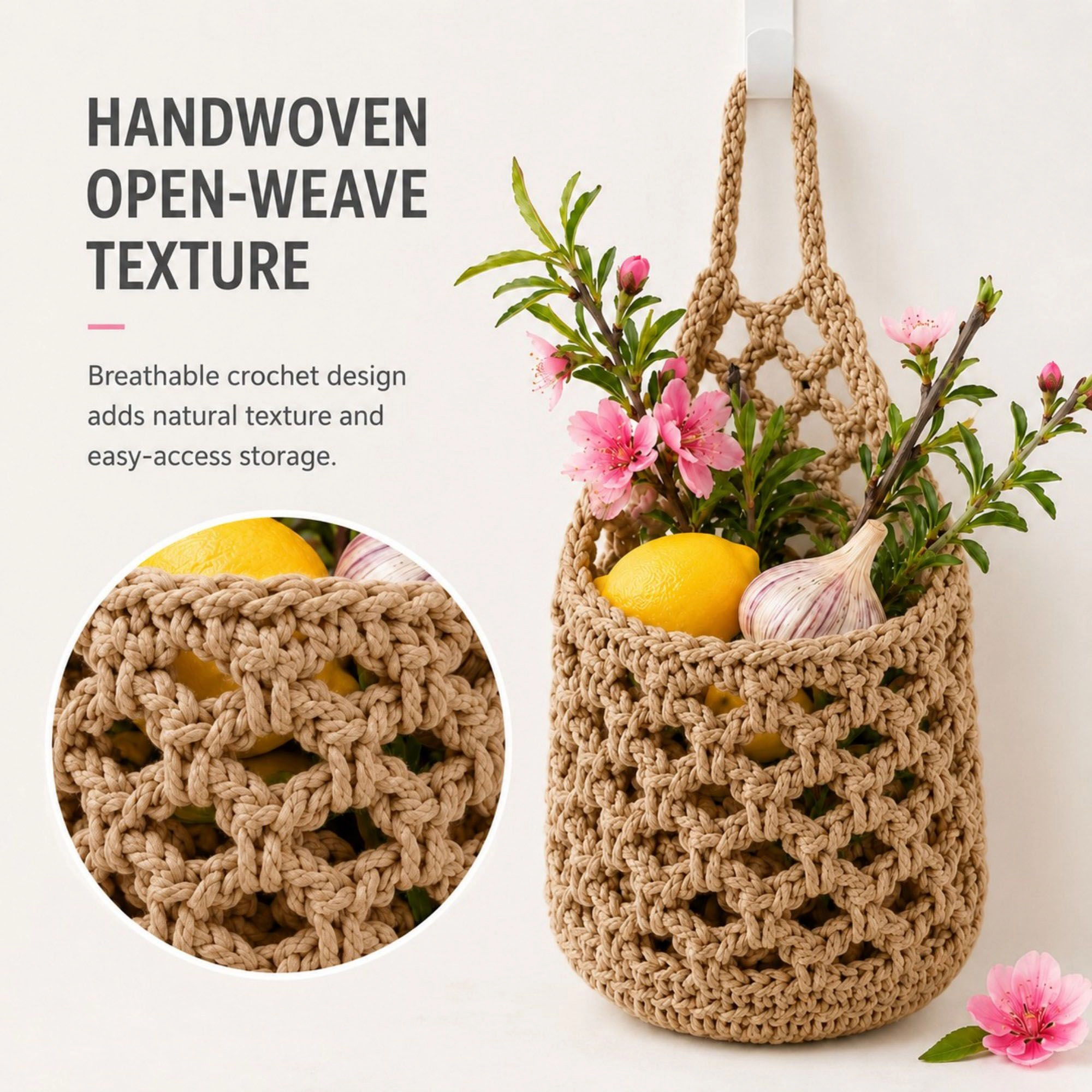 Alilang Unisex Woven Hanging Basket Set for Fruit Produce and Wall Storage