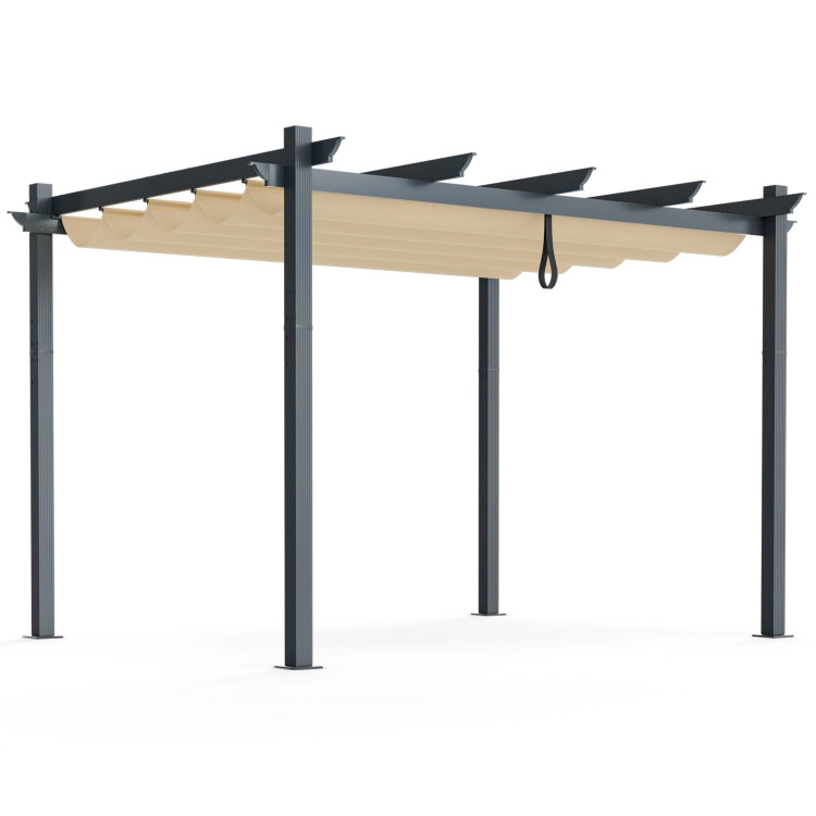 Hivvago 10 x 12 Feet Outdoor Aluminum Retractable Pergola Canopy Shelter Grape Trellis