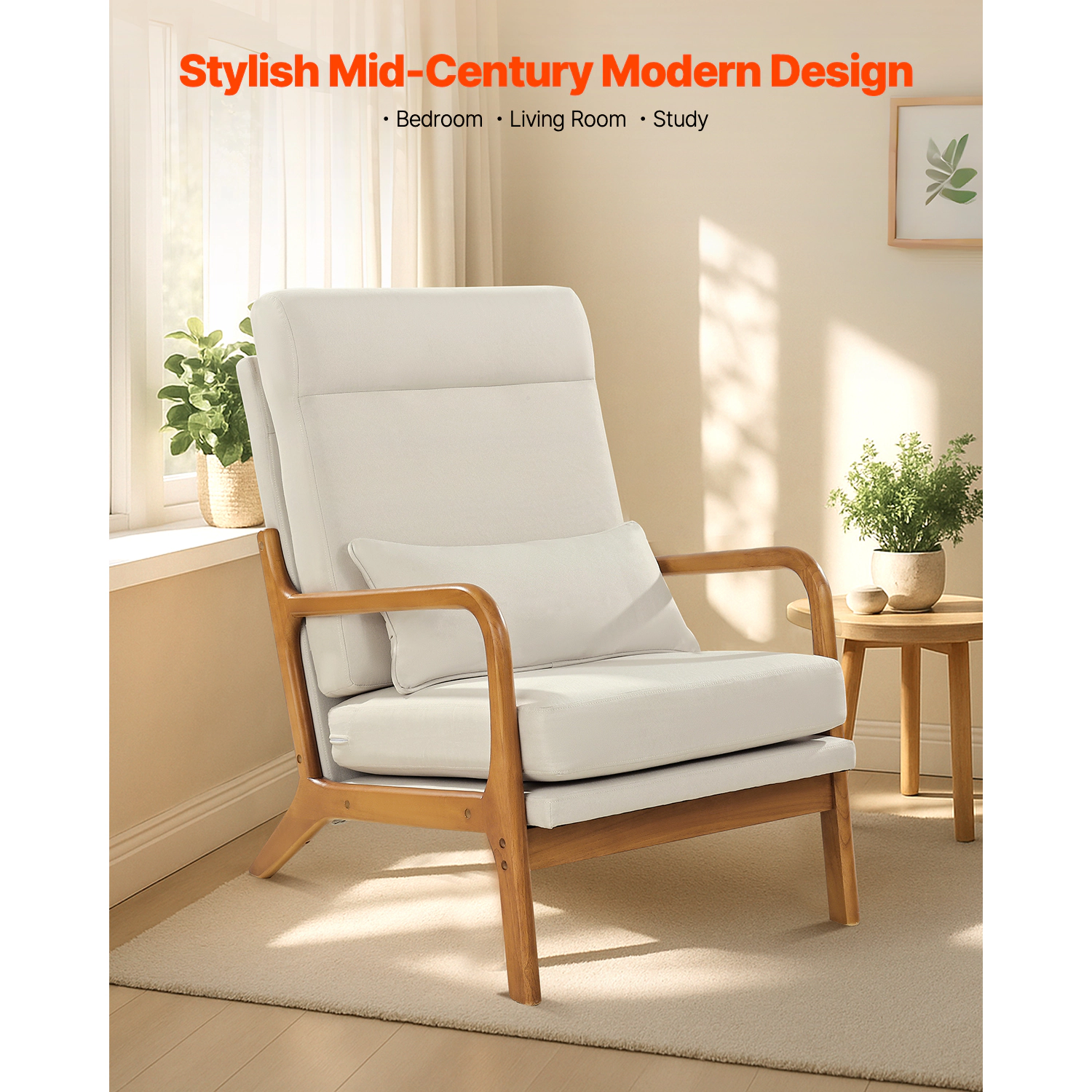 HONGGE Mid Century Modern Accent Chair with Solid Wood Frame, Non-Slip Legs, Linen Fabric
