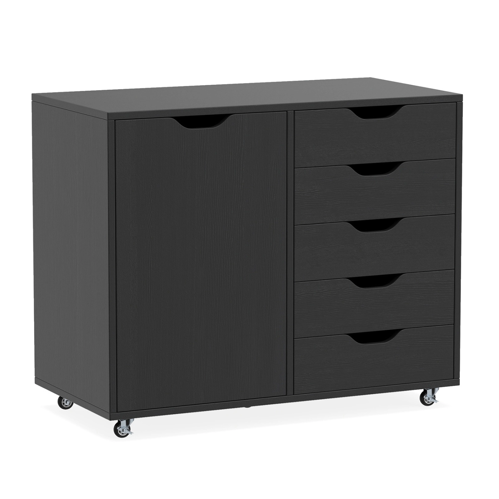 SUGIFT Black 5-Drawer Rolling Printer Stand with Side Storage Cabinet Under Desk Mobile File Cart