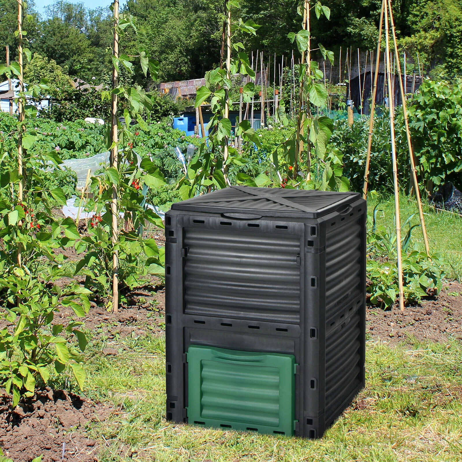 SUGIFT 80-Gal Openable Lid Bottom Exit Door Air-Vented Outdoor Composter Bin 23.5-in x 23-in x 32-in Green