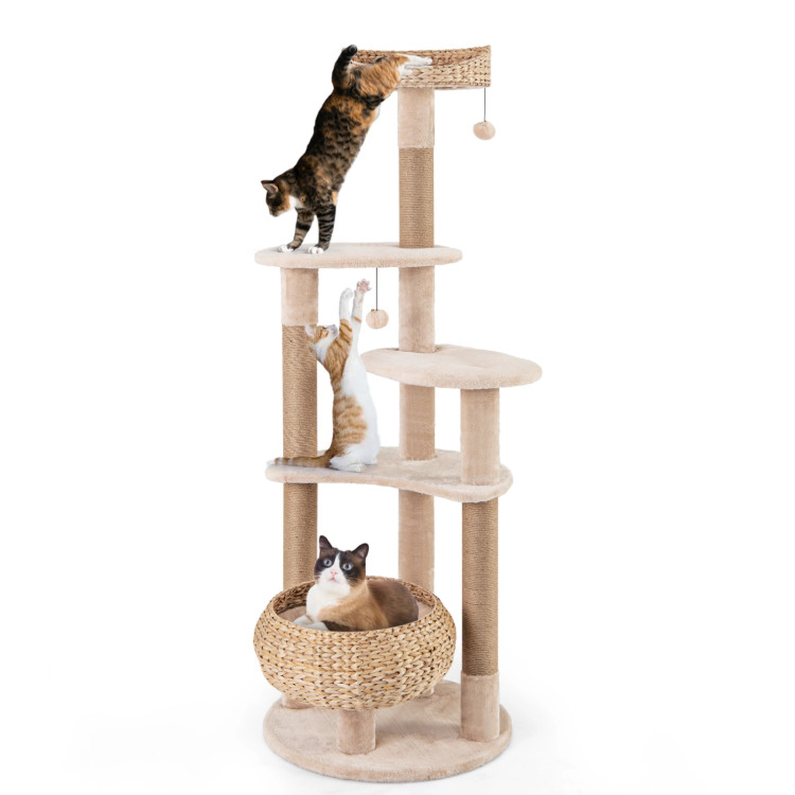 SUGIFT Multi-Level Cat Tree with Top Perch Condo Hammock and Scratching Posts 22-lb Capacity Beige Natural