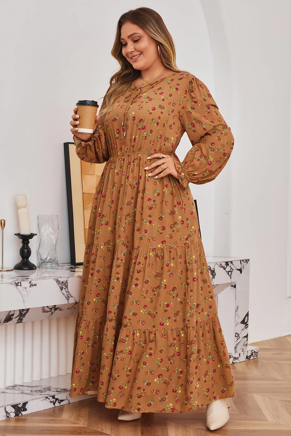 Threaded Pear Women's Charleigh Sleeve Tiered Maxi PLUS Dress