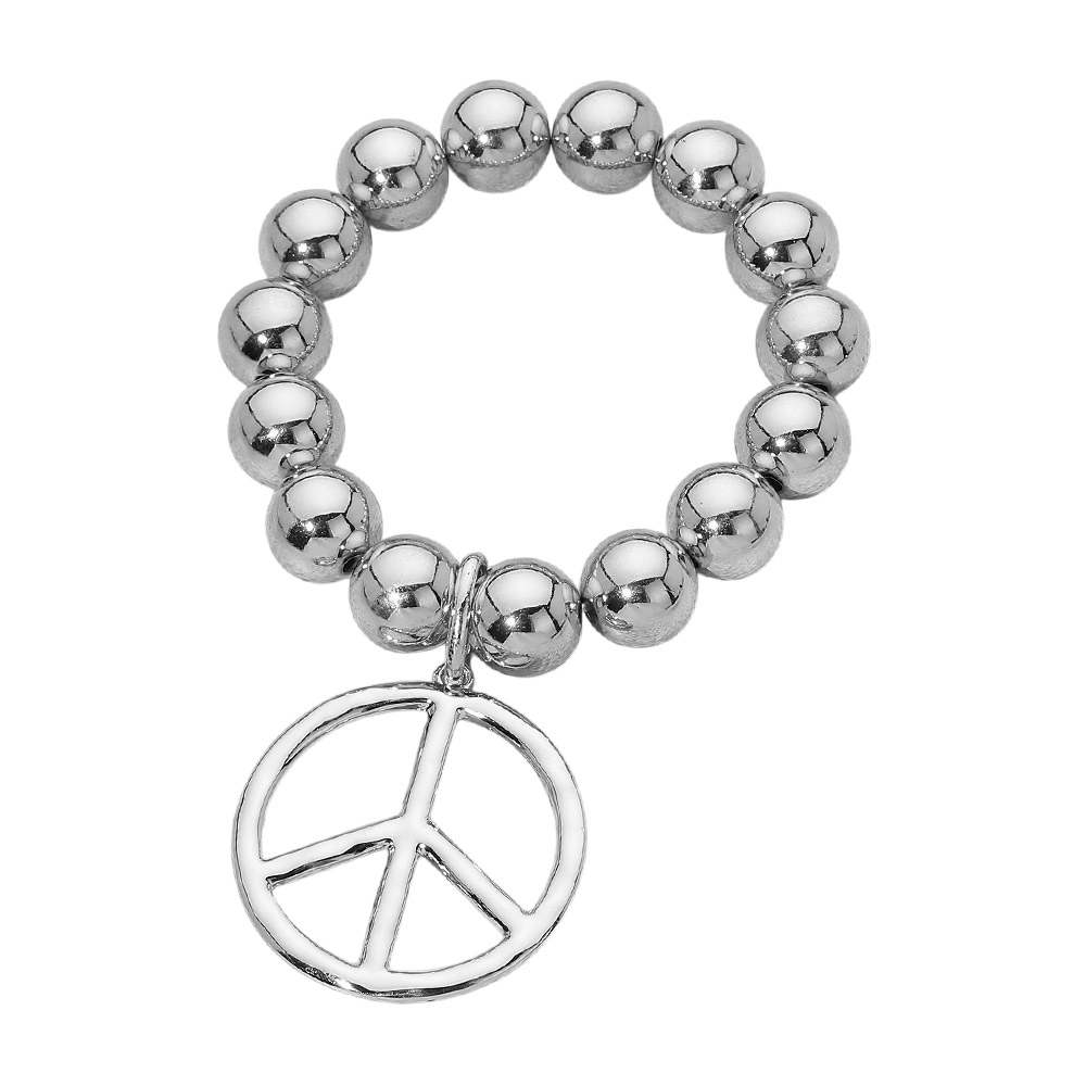 FASHNZFAB Metal Peace Sign Charm Round Beaded Stretch Bracelet
