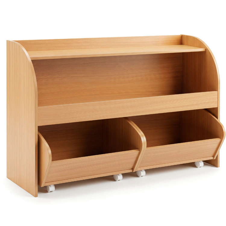 Hivvago Kids Toy Storage Organizer with 2 Rolling Drawers & 3-Tier Bookshelf for Playroom