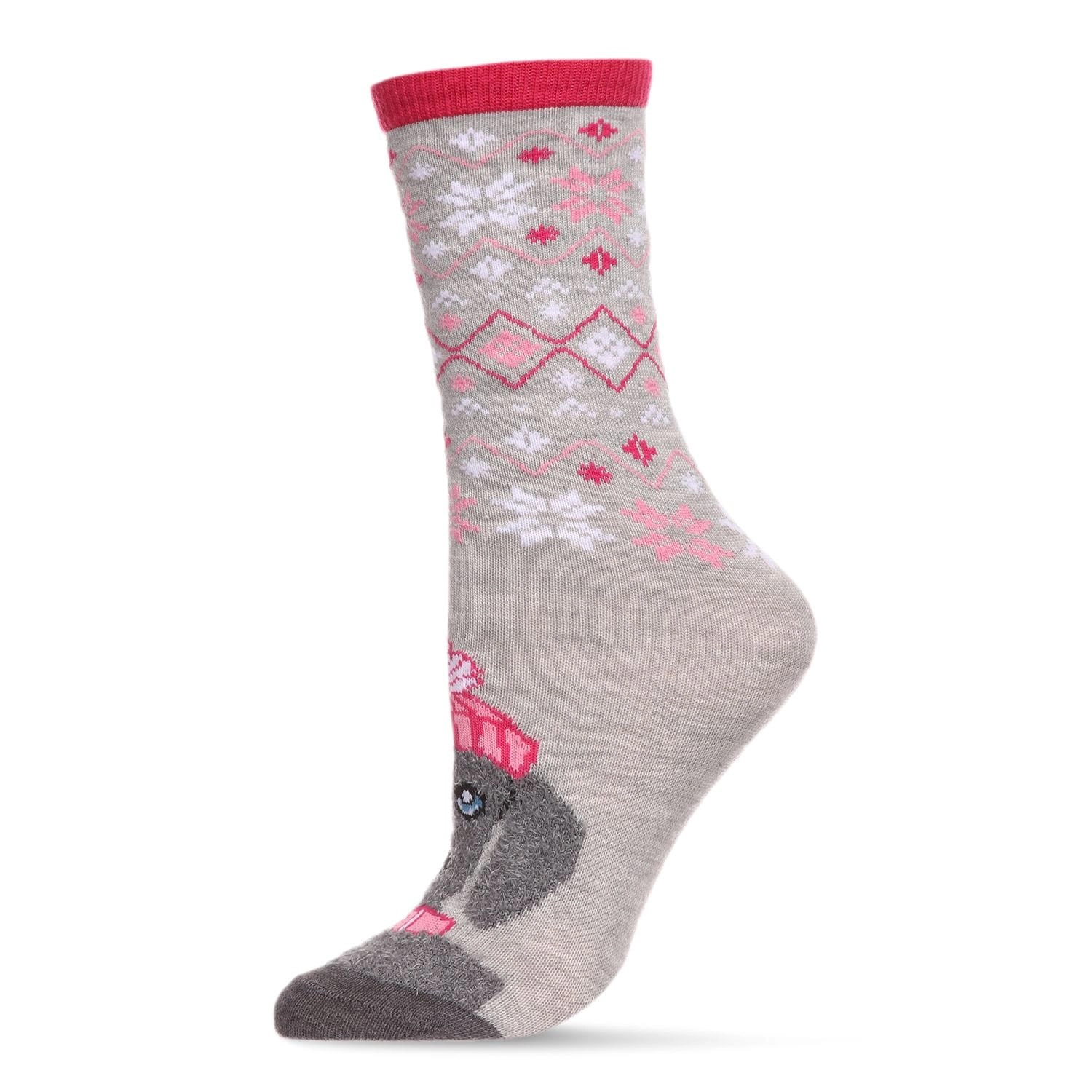 MeMoi Women's Foot Pet Fair Isle Dog Crew Socks
