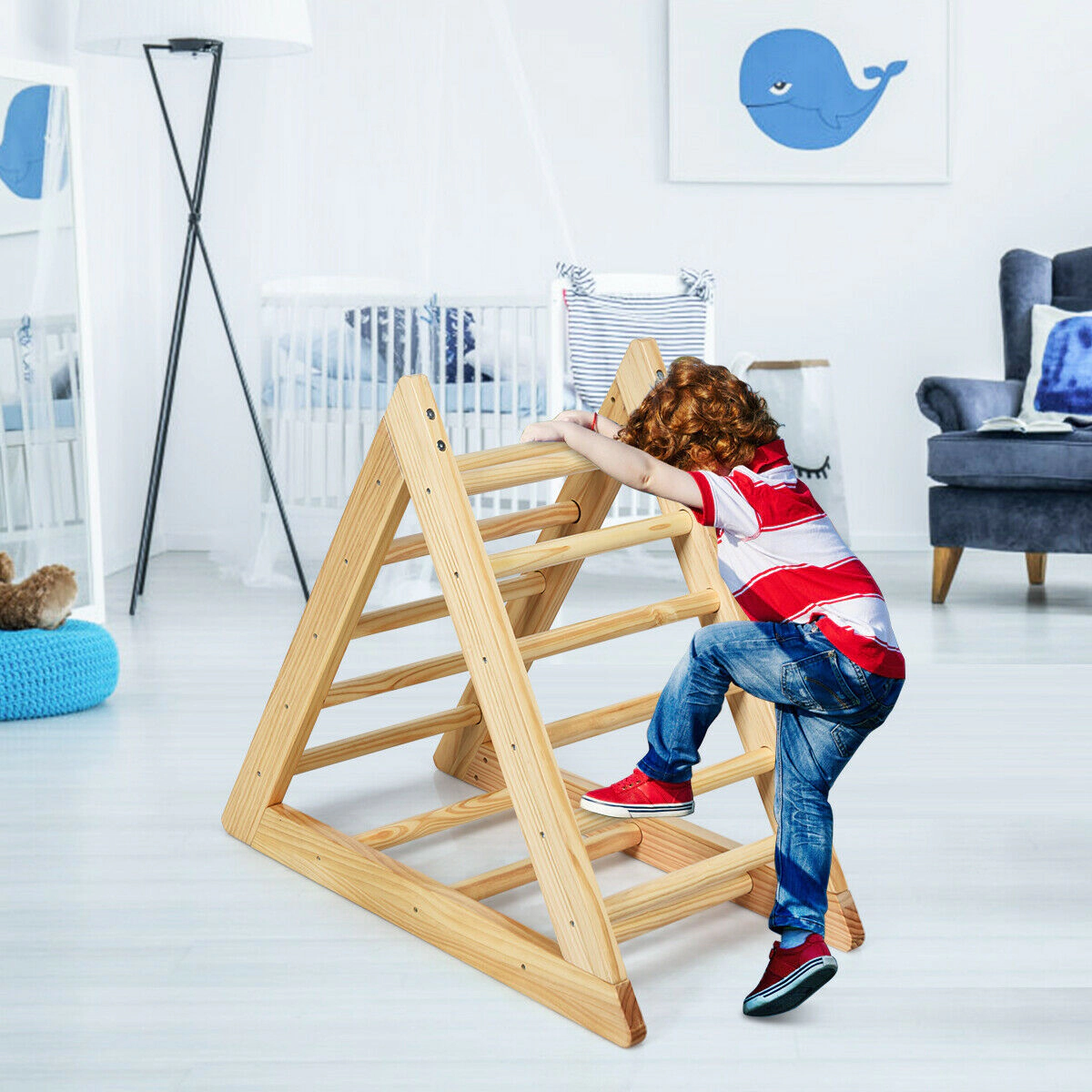 LJG Wooden Triangle Climber for Toddler Step Training