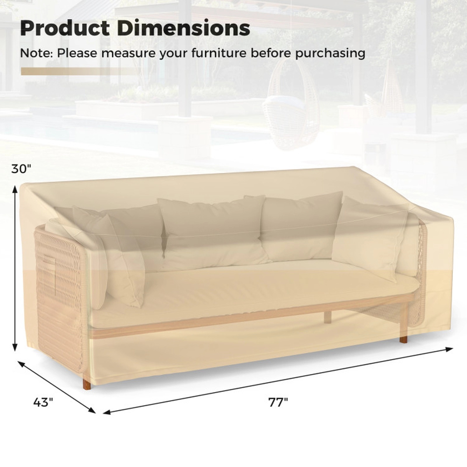 SUGIFT Weather-Resistant Patio Furniture Cover with Padded Handle and Click-Close Straps Beige Blue