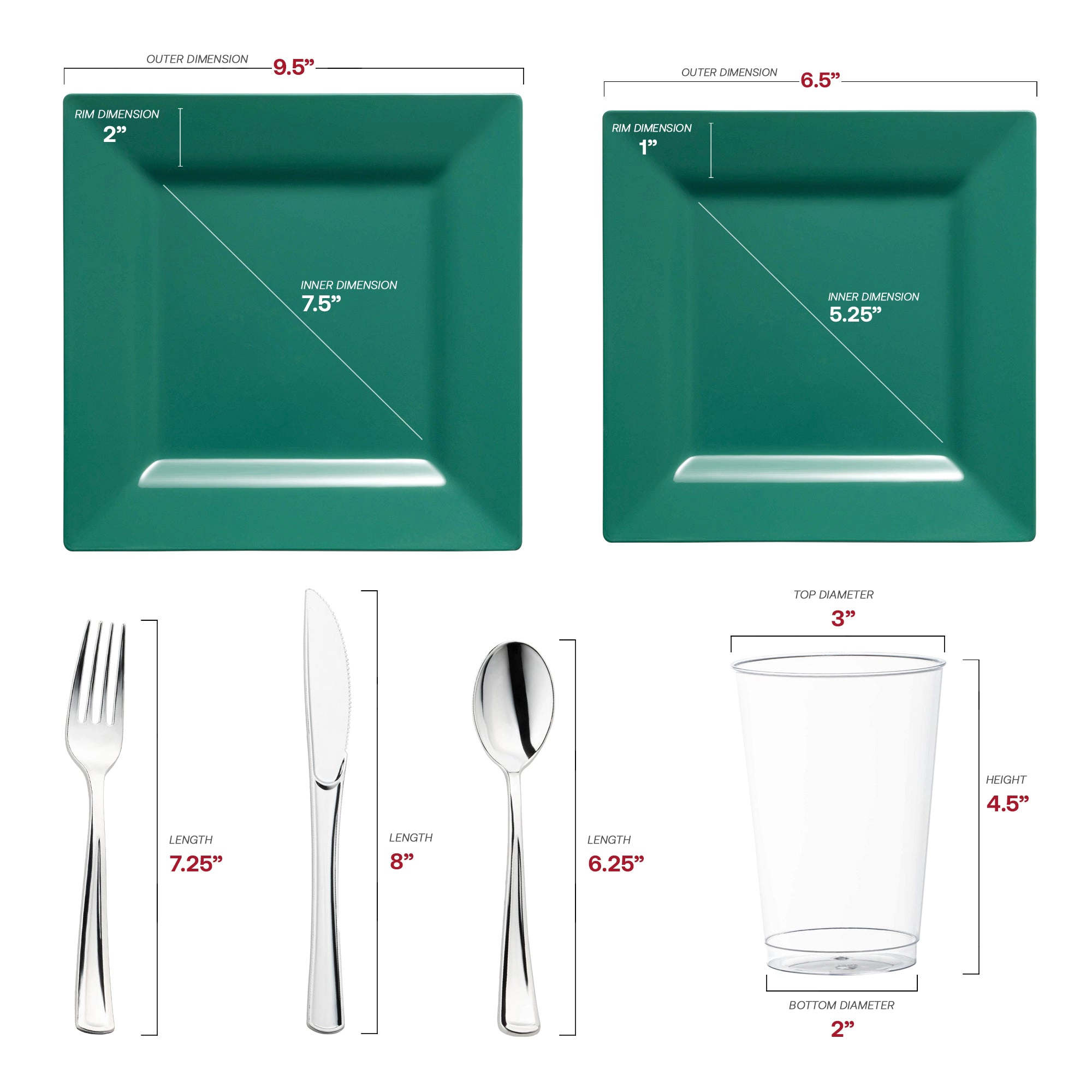 Smarty Had A Party Hunter Green Square Plastic Plates Wedding Value Set