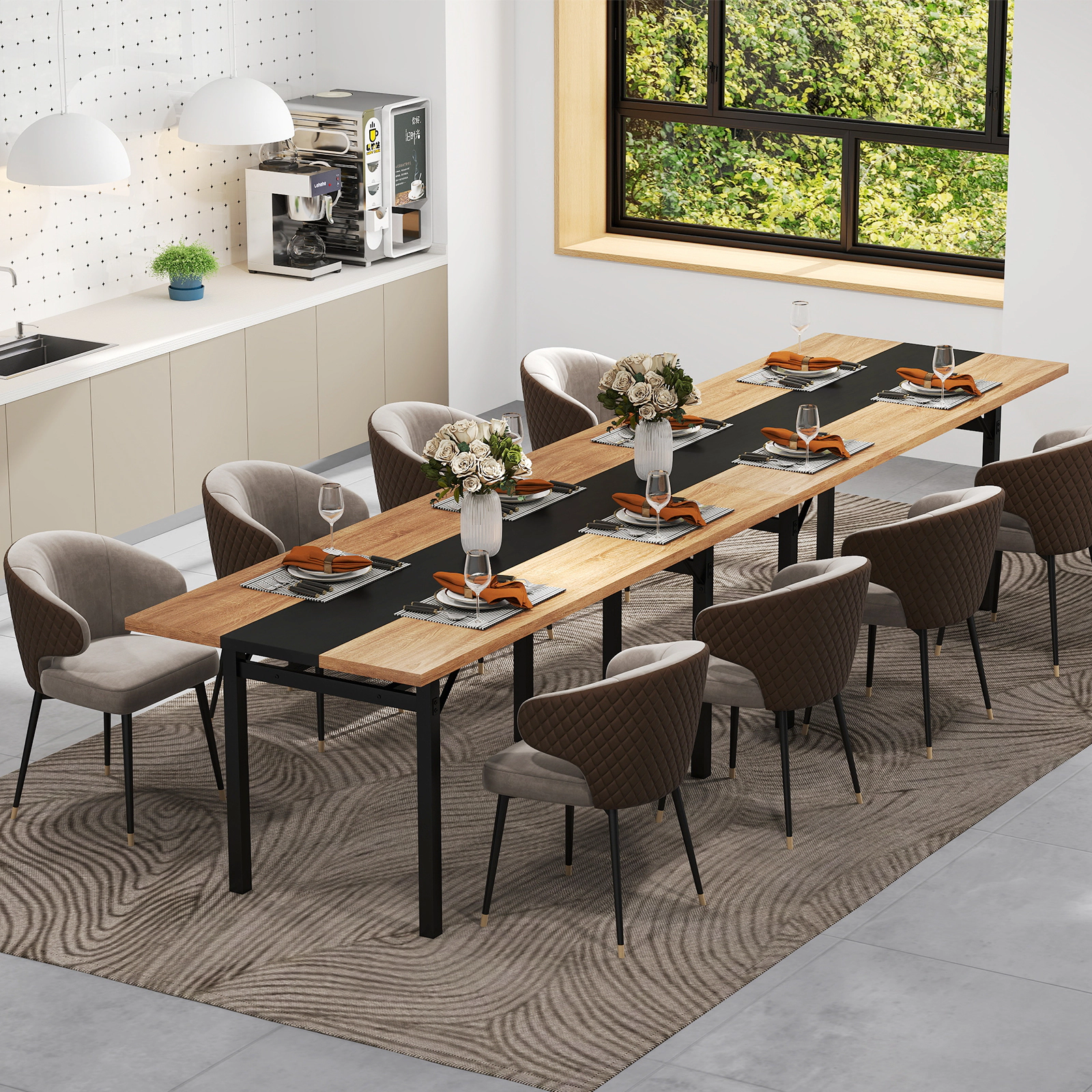 LJG 6 Feet Dining Table with Heavy-Duty Metal Frame for 6-8 People