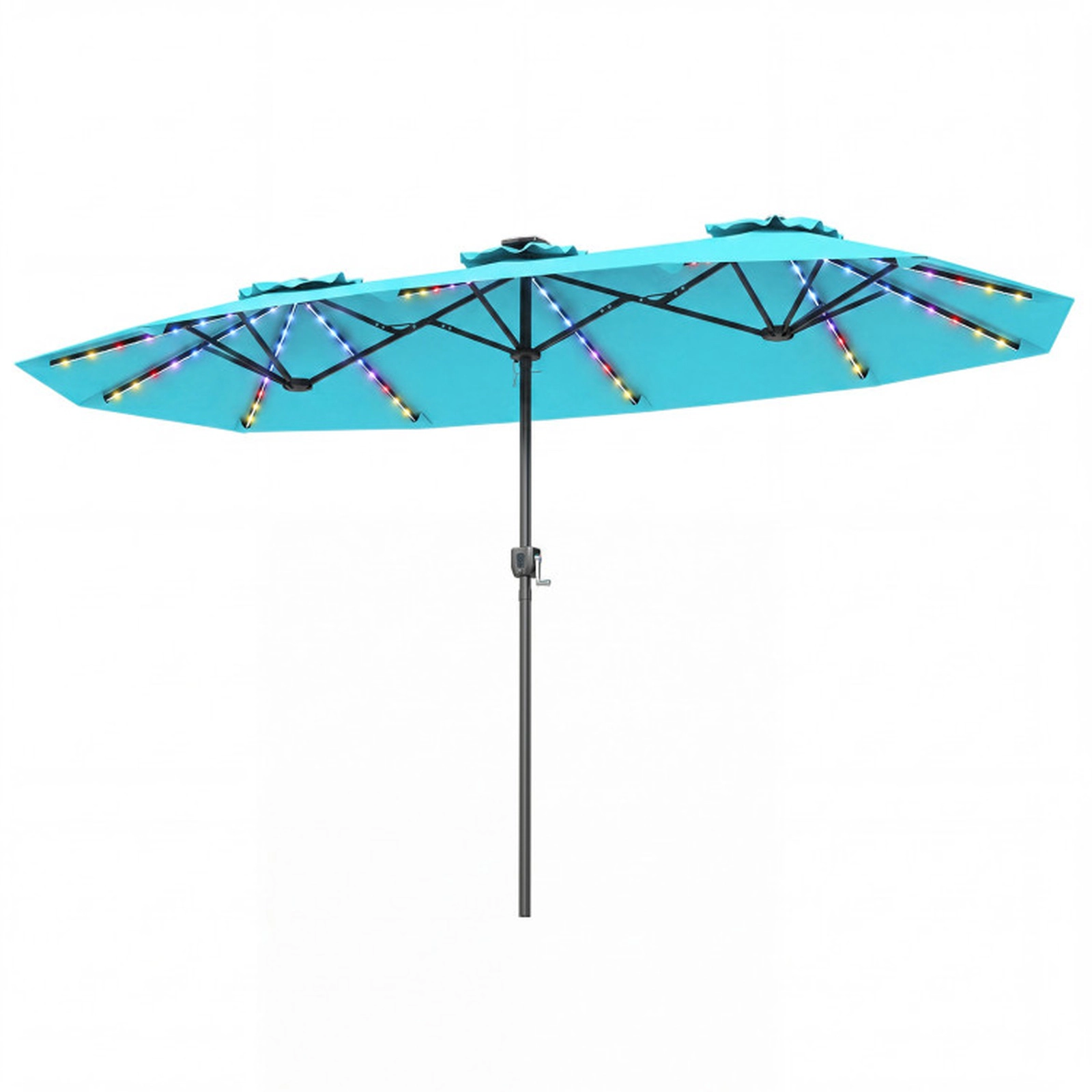 SUGIFT Color-Changing Solar LED Double-Sided Patio Umbrella 13 x 7-in Canopy Turquoise