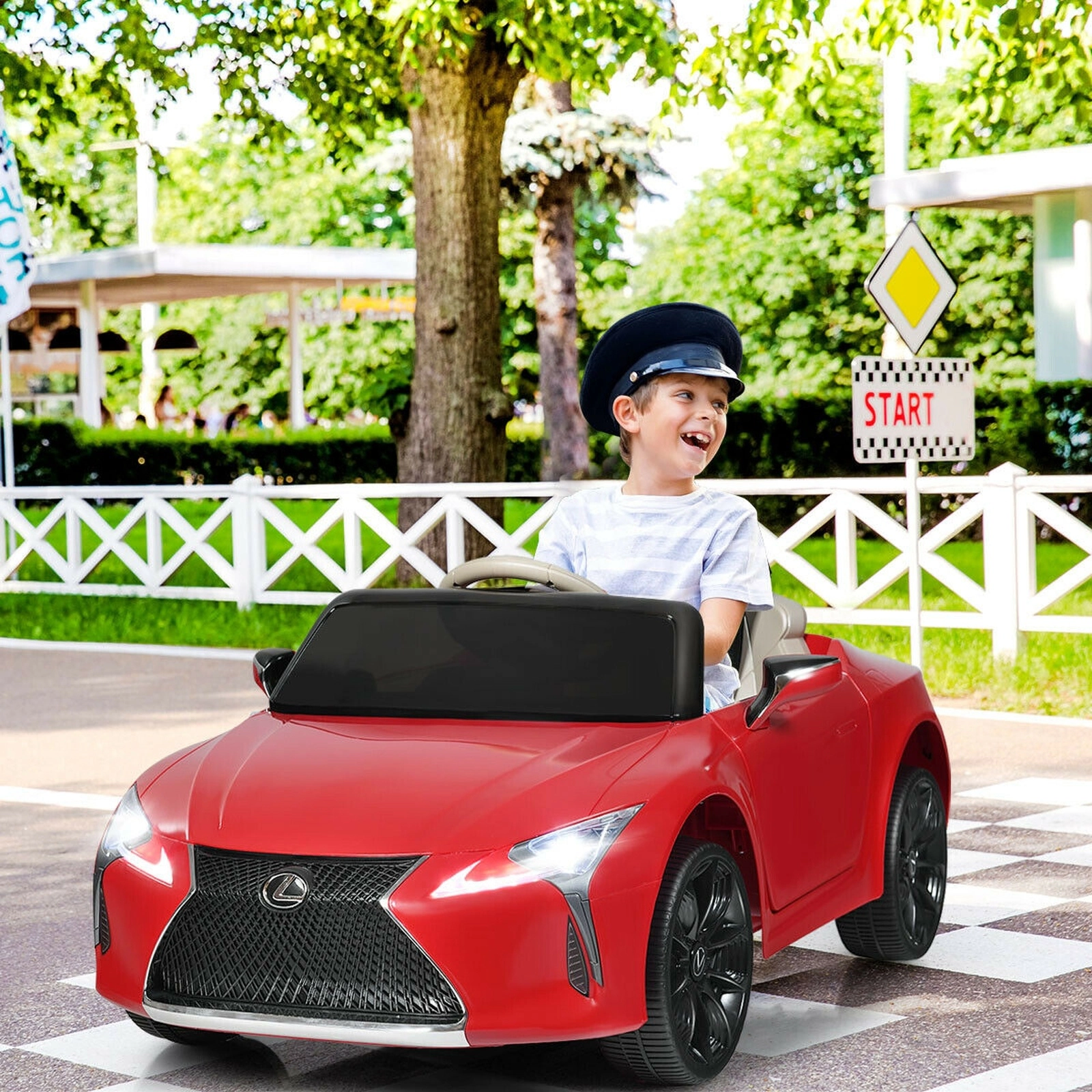 12V Kids Ride On Sports Car Parent Remote Openable Doors LED Lights Battery Powered Electric Car Seat Belt Ages 3+ Red
