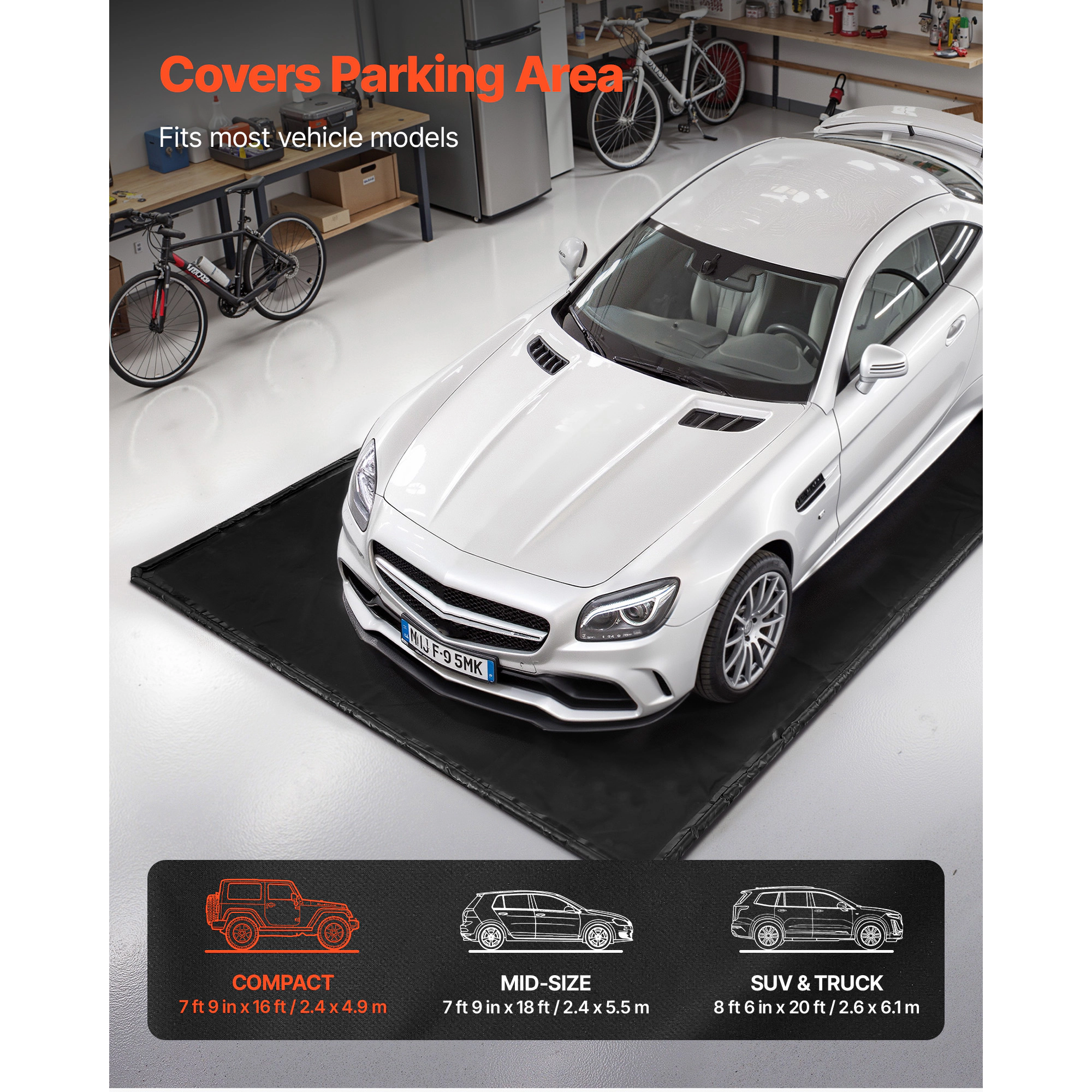 HONGGE Containment Mat 7 ft 9 in Non-Slip PVC Garage Floor Mat with a Cleaning Squeegee Heavy Duty Durable Waterproof