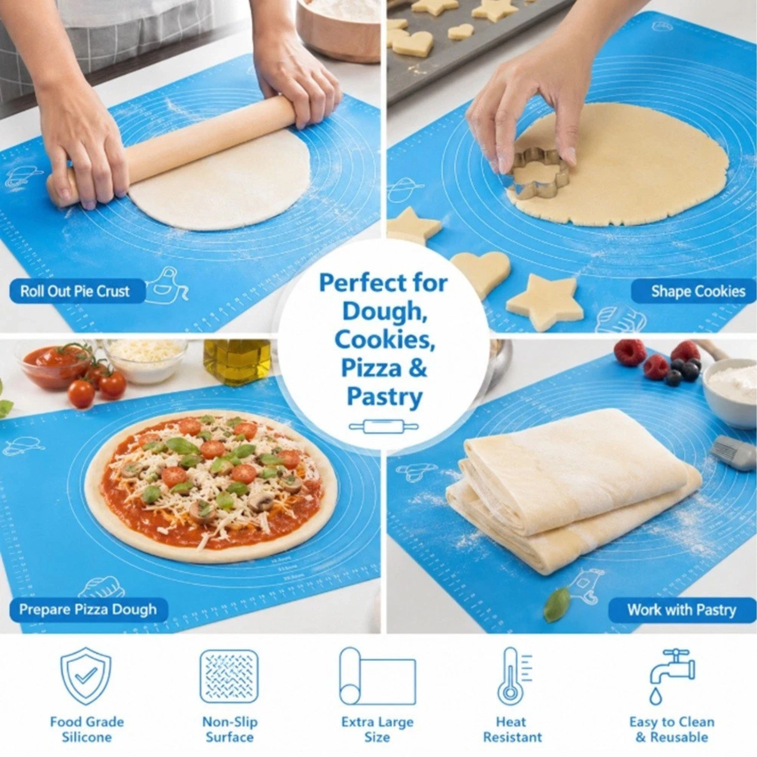 Home Collection Non-Slip Silicone Pastry Mat 15.7 x 19.7 Inch Reusable Baking