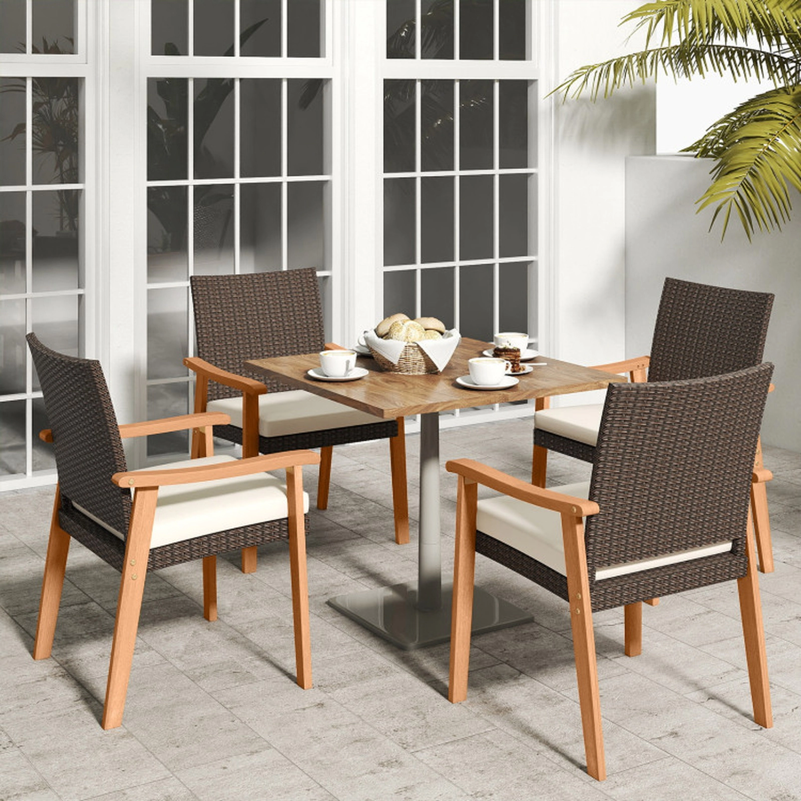 SUGIFT Set of 4 PE Rattan Cushioned Armrests Patio Dining Chairs 22.5-in x 22-in x 34-in 400-lb Capacity Off White