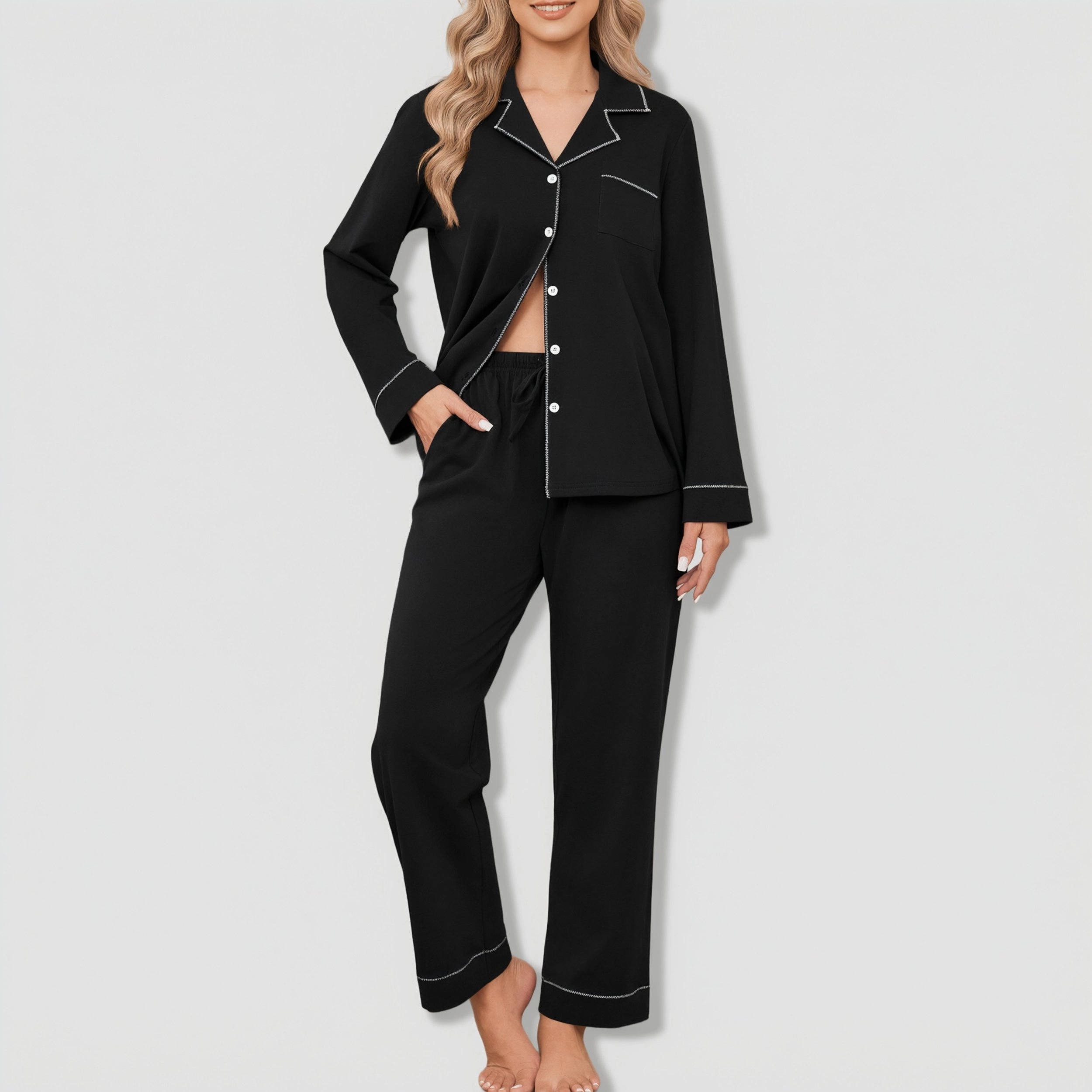 Ekouaer Womens Pajamas Set Cotton Long Sleeve Tops and Pants Two Piece Lounge
