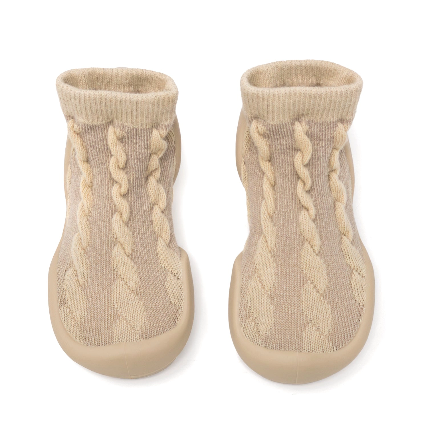 Komuello Toddler Girl First Walk Sock Shoes - Cable Dark Beige