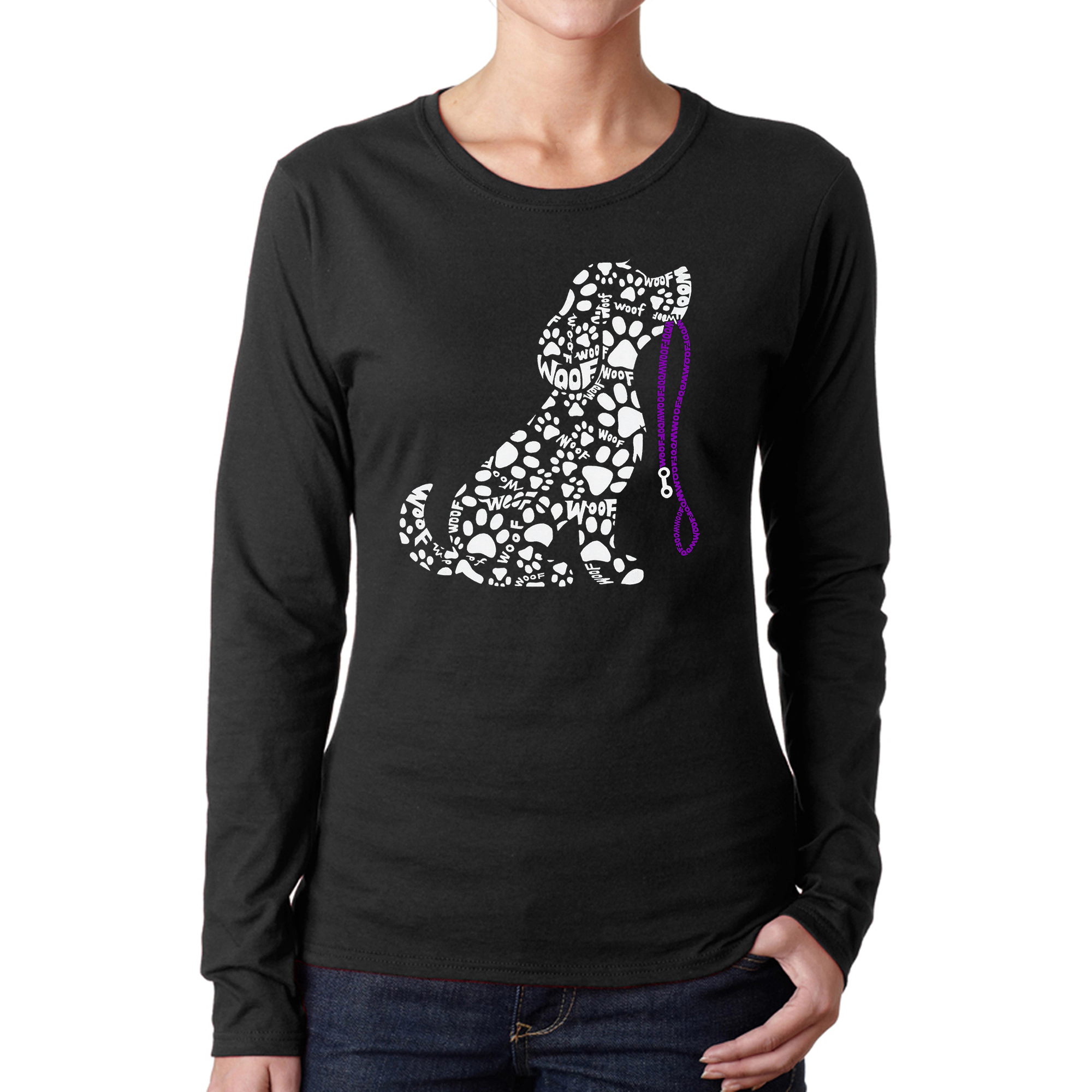 LA Pop Art Women's Word Long Sleeve T-Shirt - Dog Leash