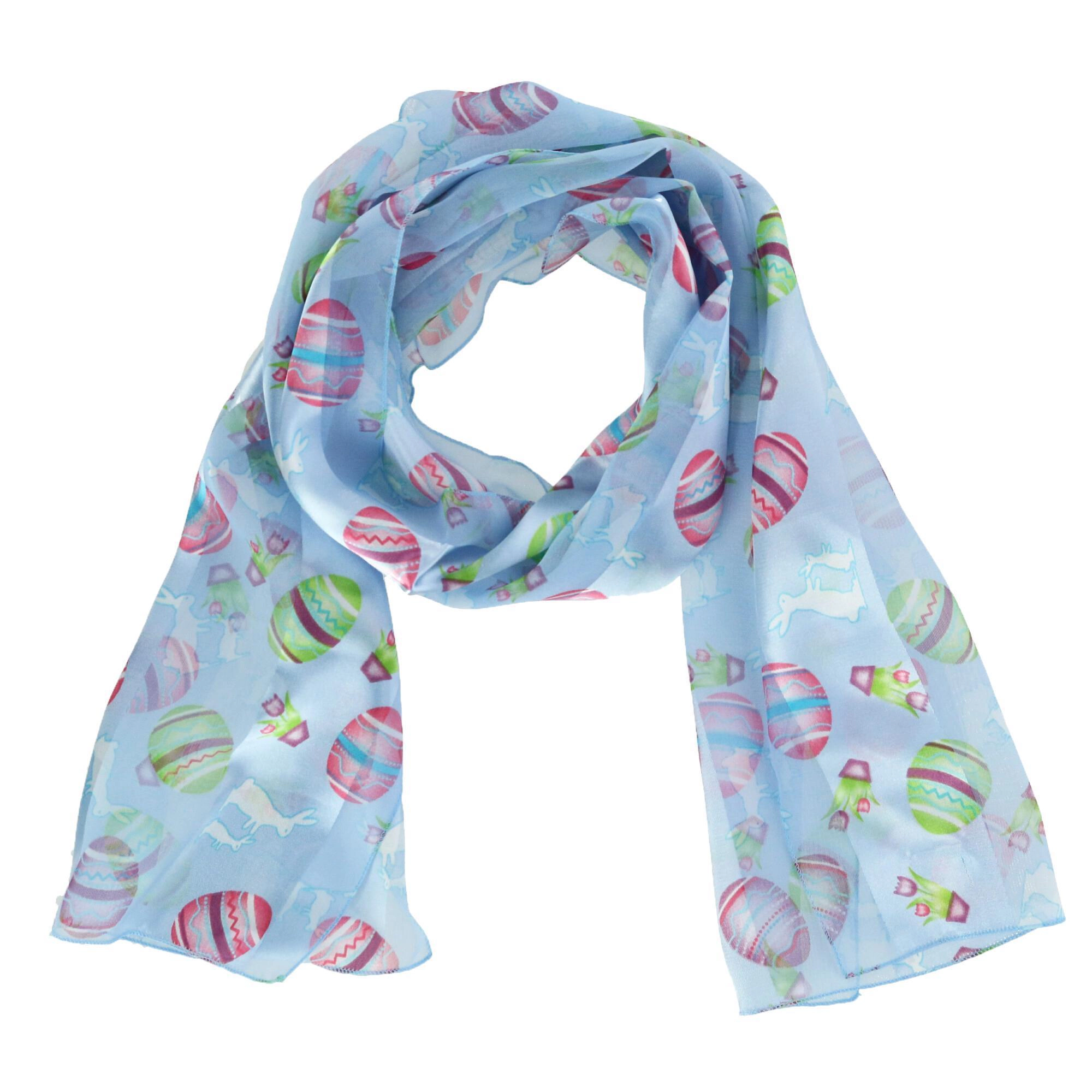 CTM Women's Easter Bunny and Egg Print Holiday Lightweight Scarf