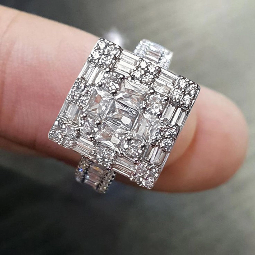 Modern Geometric Facet Cubic Zirconia Ring for Women