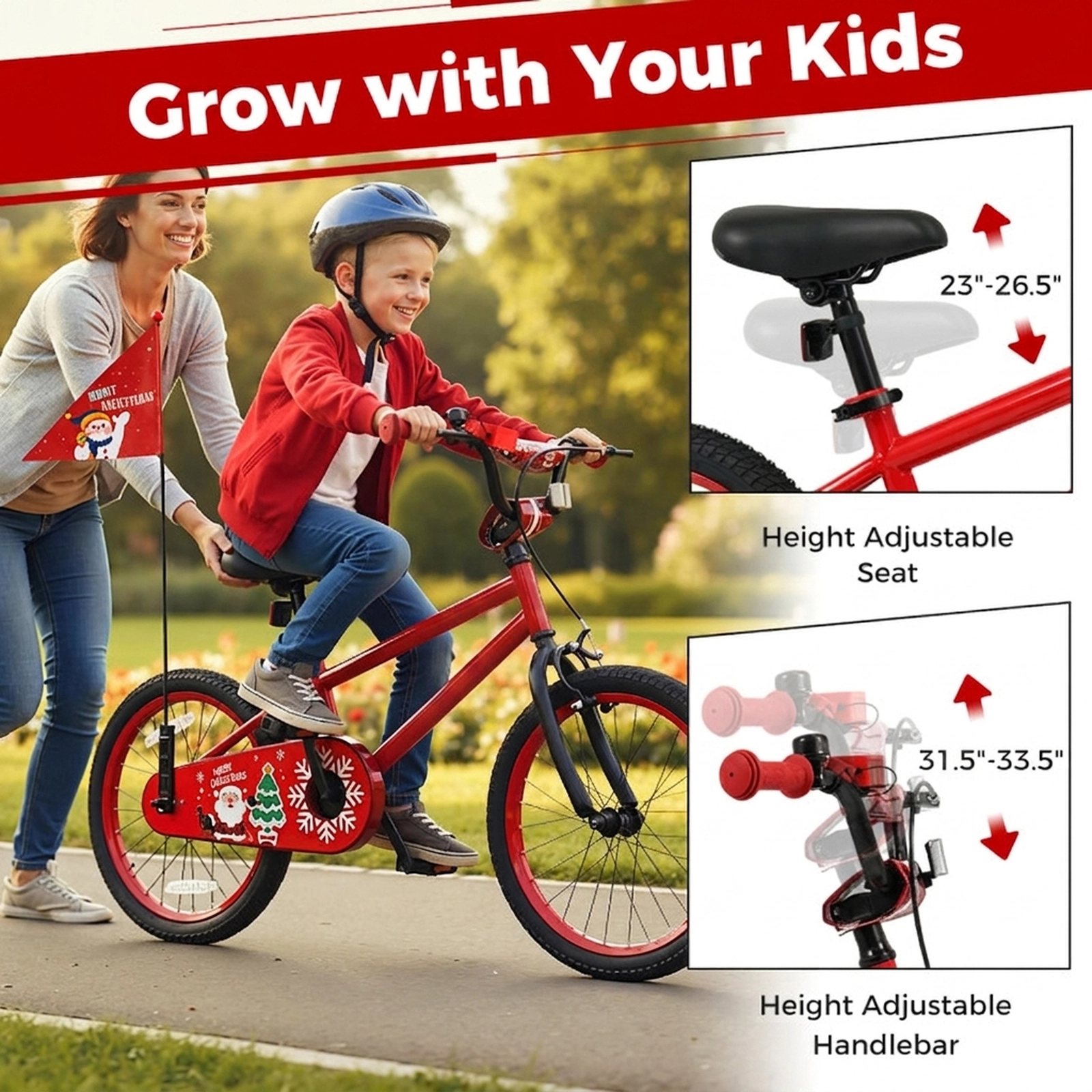 SUGIFT Red Training Wheels Music Function Safety Flag and Chain Guard Kids 18 Inch Bike