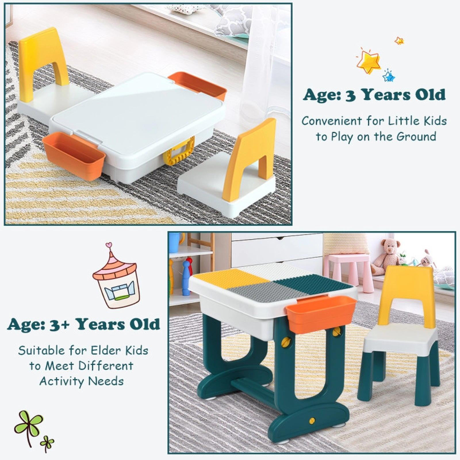 SUGIFT 5-in-1 Kids Activity Table and Chair Set with Double-Sided Top 220-lb Capacity Ages Over 3 As Shown PP PE ABS