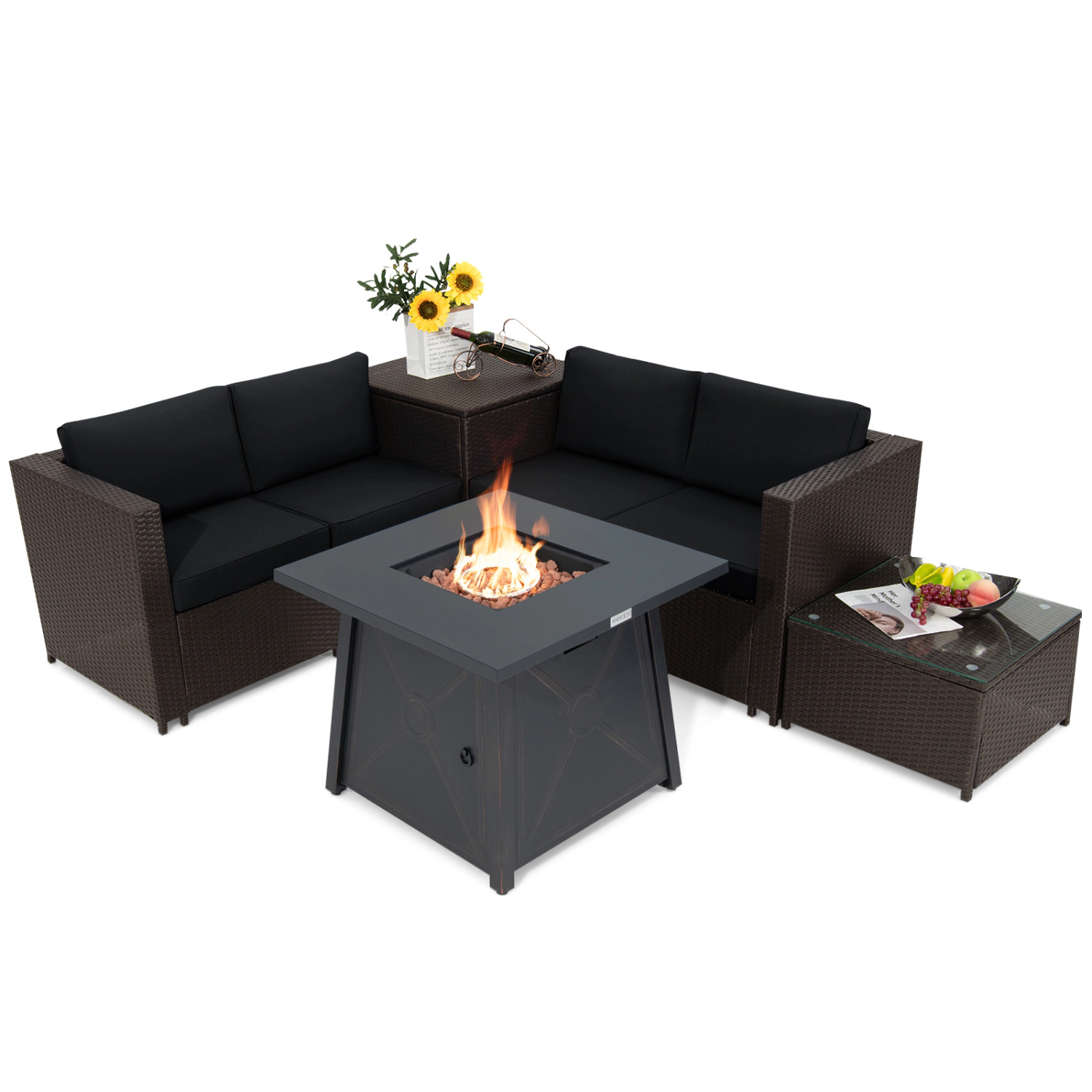 LJG 5 Piece Patio Furniture Set with 50000 BTU Propane Fire Pit Table