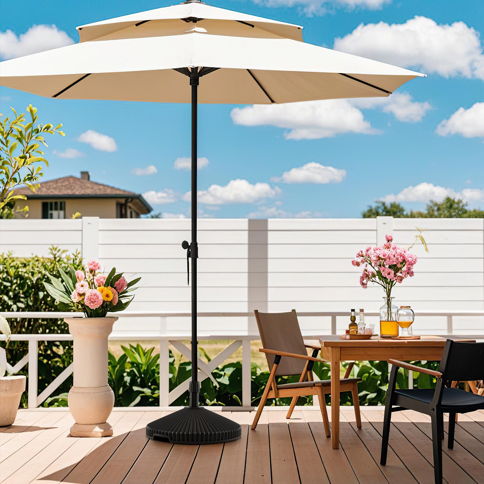 Slickblue Fillable Patio Umbrella Base with Metal Holder and 3 Adapters Black
