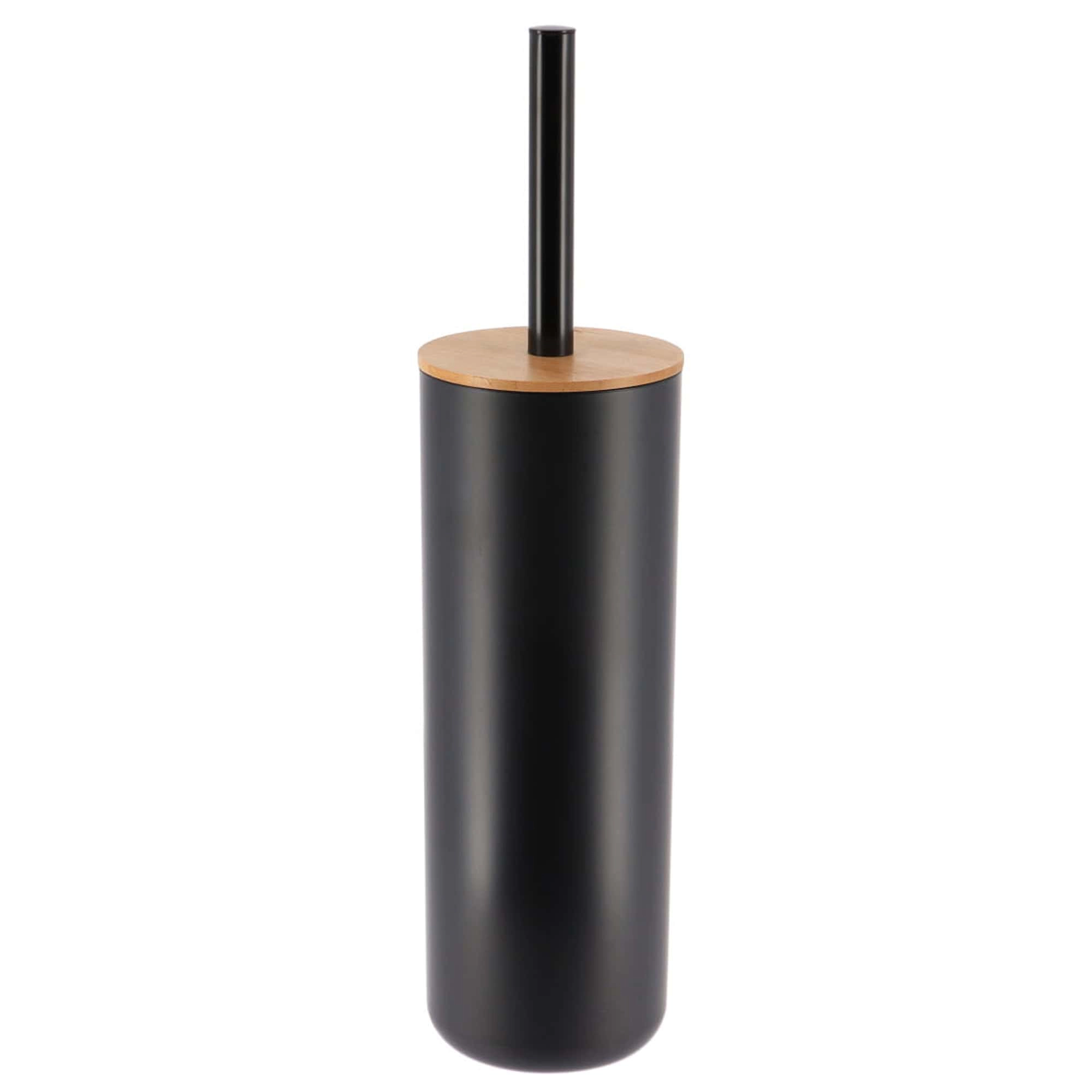 Evideco French Home Goods Padang Toilet Brush and Holder Set - 2-Piece, Bamboo Collar, Matte Cylinder