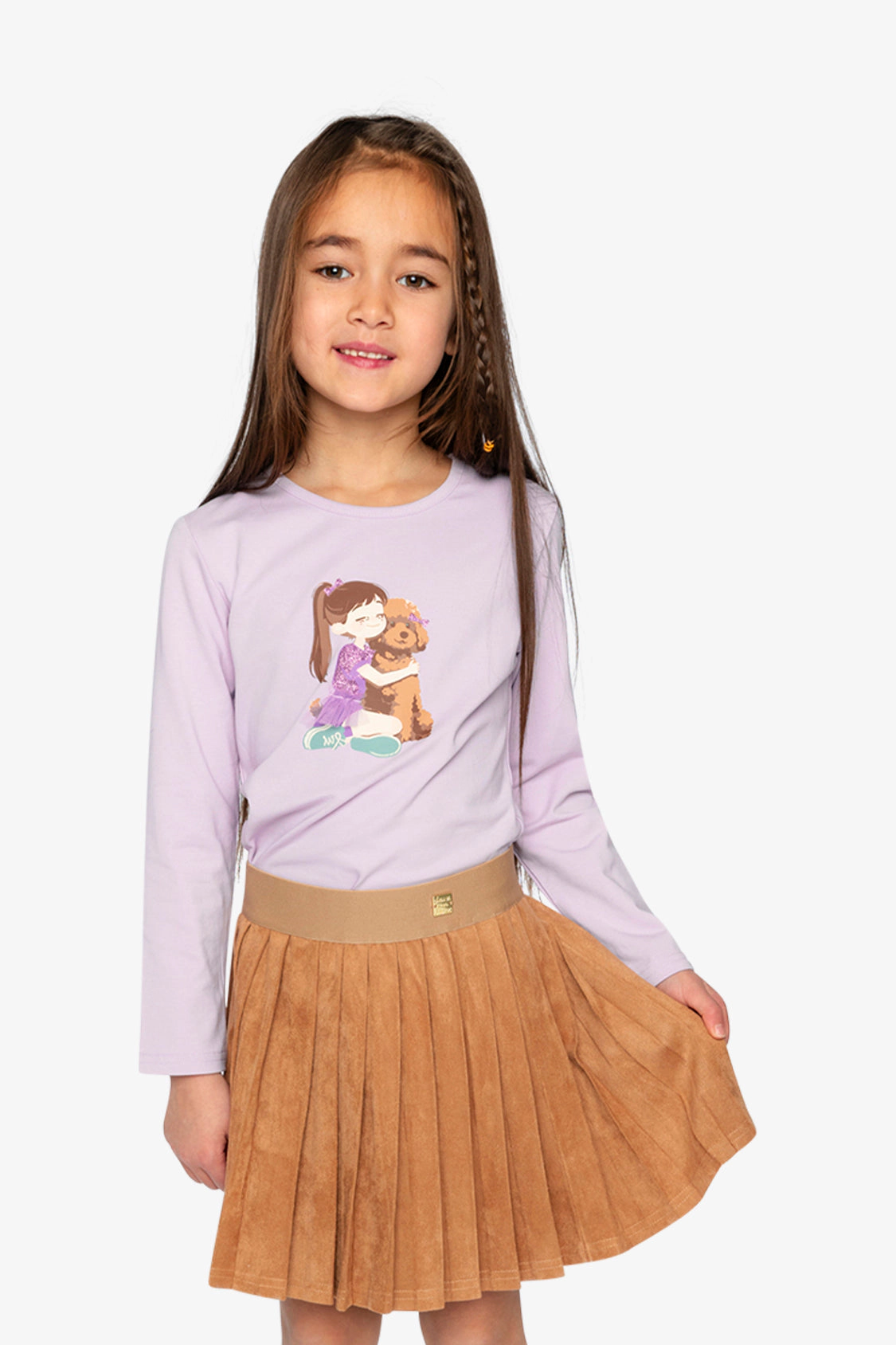 Deux par Girls Sparkly Poodle Hug Organic Cotton Long Sleeve T-Shirt
