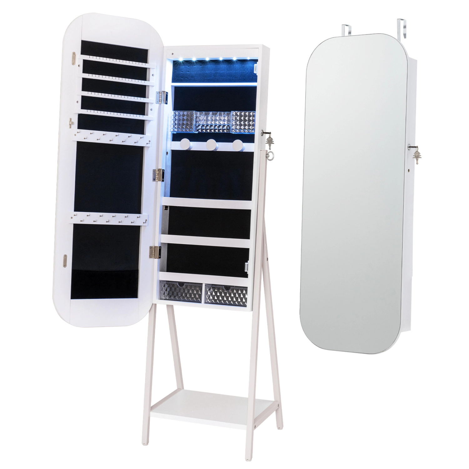LJG Jewelry Cabinet with Full-Length Mirror Large Storage Capacity