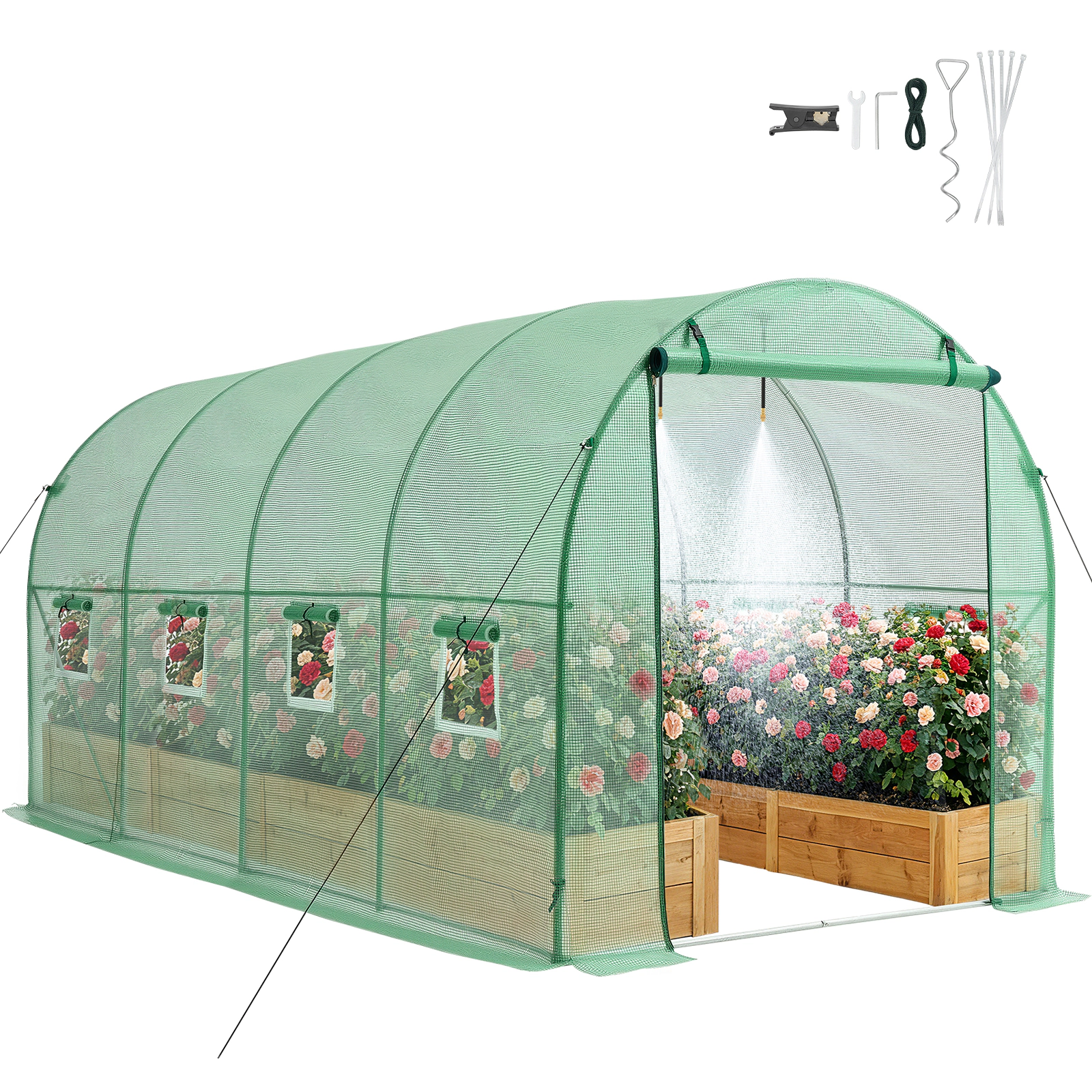 HONGGE Walk-in Green House Greenhouse with Shelves High Strength PE Cover with Zipper Door and Steel Frame Assembly in