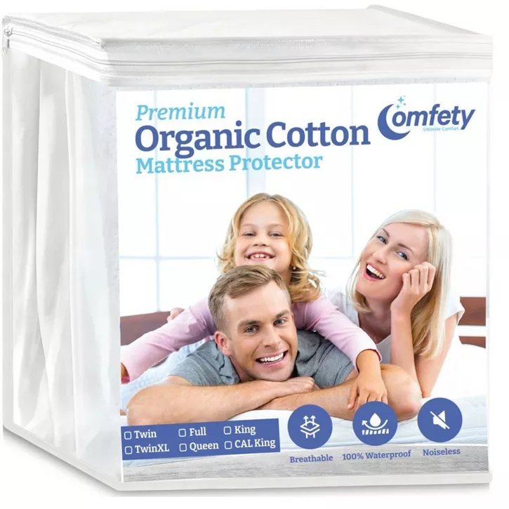Comfety Organic Mattress Protector, 100% Waterproof Hypoallergenic Breathable Cotton Cover Ultra Soft Mattress Pad Cover